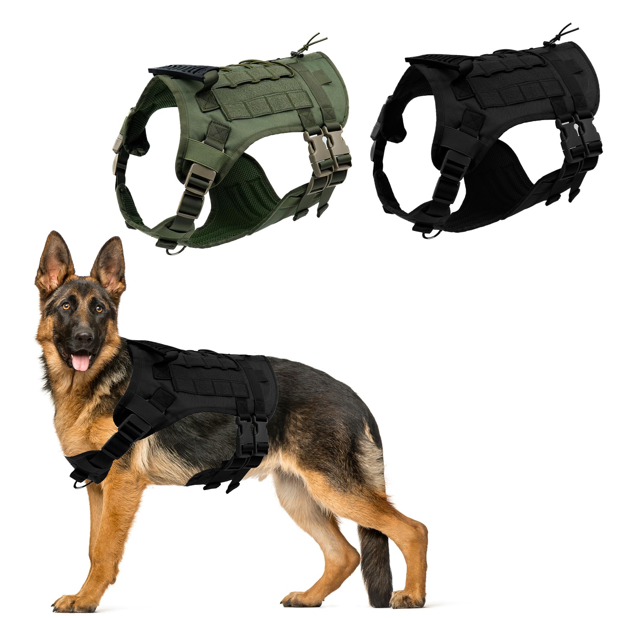 Wagably K9 Tactical Dog Harness - 5-Point Adjustable with Heavy-Duty Handle, No-Pull Vest for Large Dogs - Patch-Ready, Military Style - Ideal for