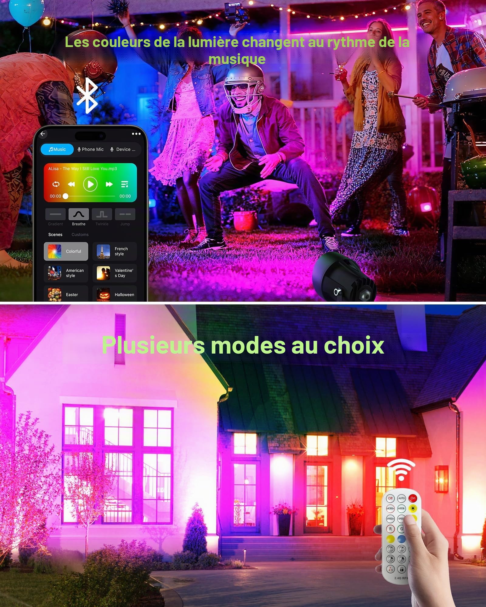 Spot LED Extérieur RGB, 4 Pièces Éclairage de Jardin LED RGB avec App Bluetooth et Télécommande, Avec une prise de 1.5 m, Étanche IP65 Lumiere Jardin pour Terrasse Pelouse Chemins
