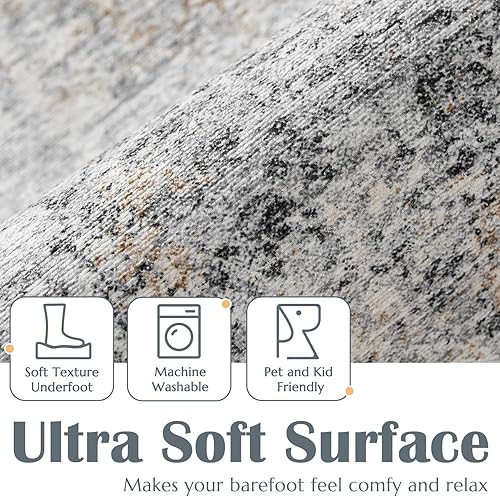 Miniatura 3 de jinchan Alfombra de área de 5 x 7 pulgadas, lavable, moderna, abstracta, gris, con múltiples estampados, delgada, colorida, sobreteñida, envejecida,