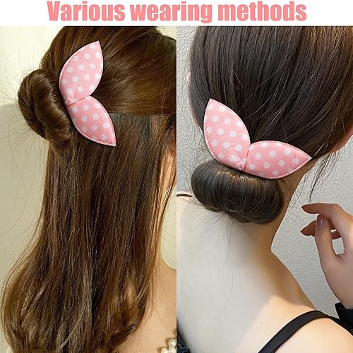 Miniatura 4 de 5 piezas para hacer moños de pelo, rizador de pelo de moño hábil, moño mágico con orejas de conejo francés, accesorios de peinado para mujeres y