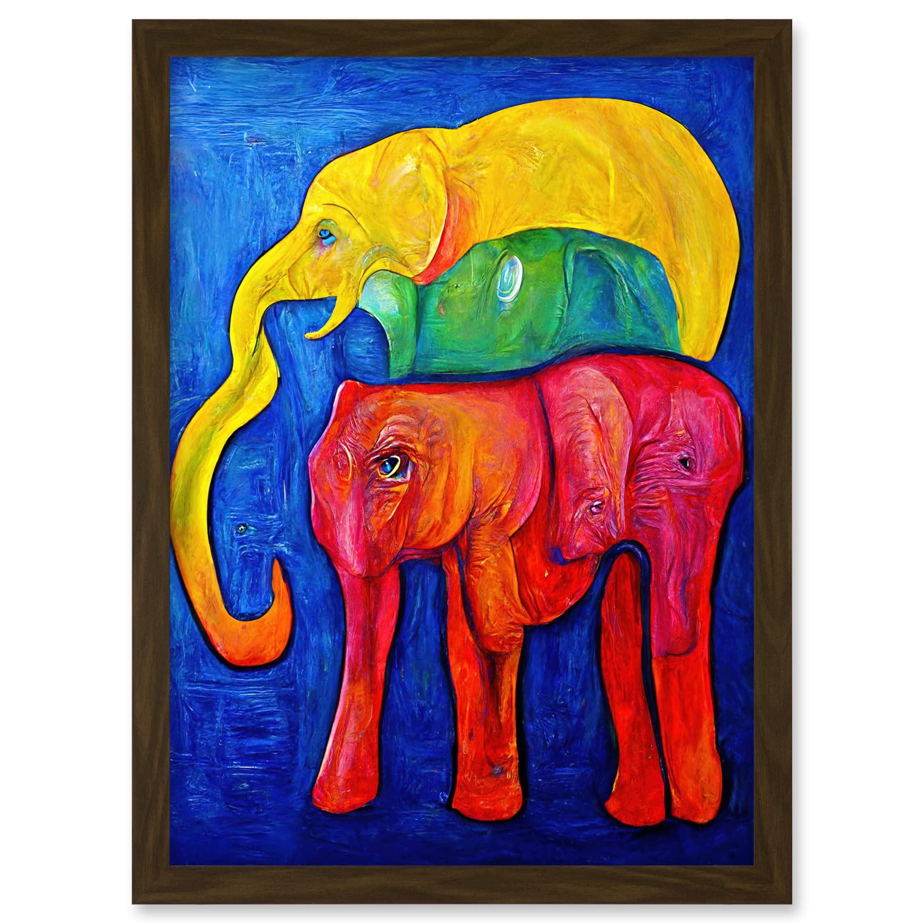 Doppelganger33 LTD Abstract Pop Art Surrealism Elephants Colourful Oil Artwork Framed A3 Wall Art Print