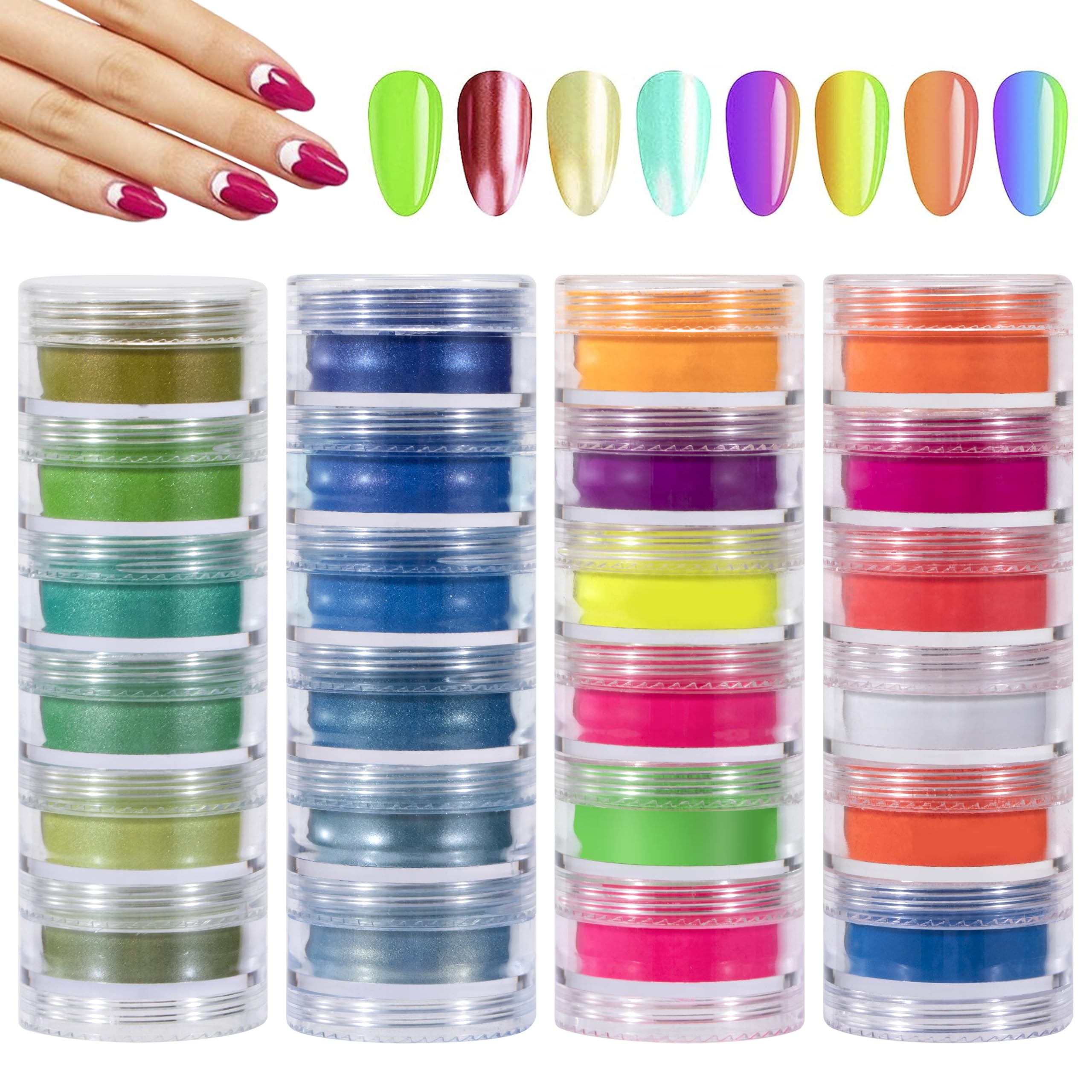 Glitter per Unghie Neon Pigmento in Polvere per Unghie Fluorescente Glitter Polvere Paillettes per Viso Corpo Nail Art Decorazioni 24 Colori