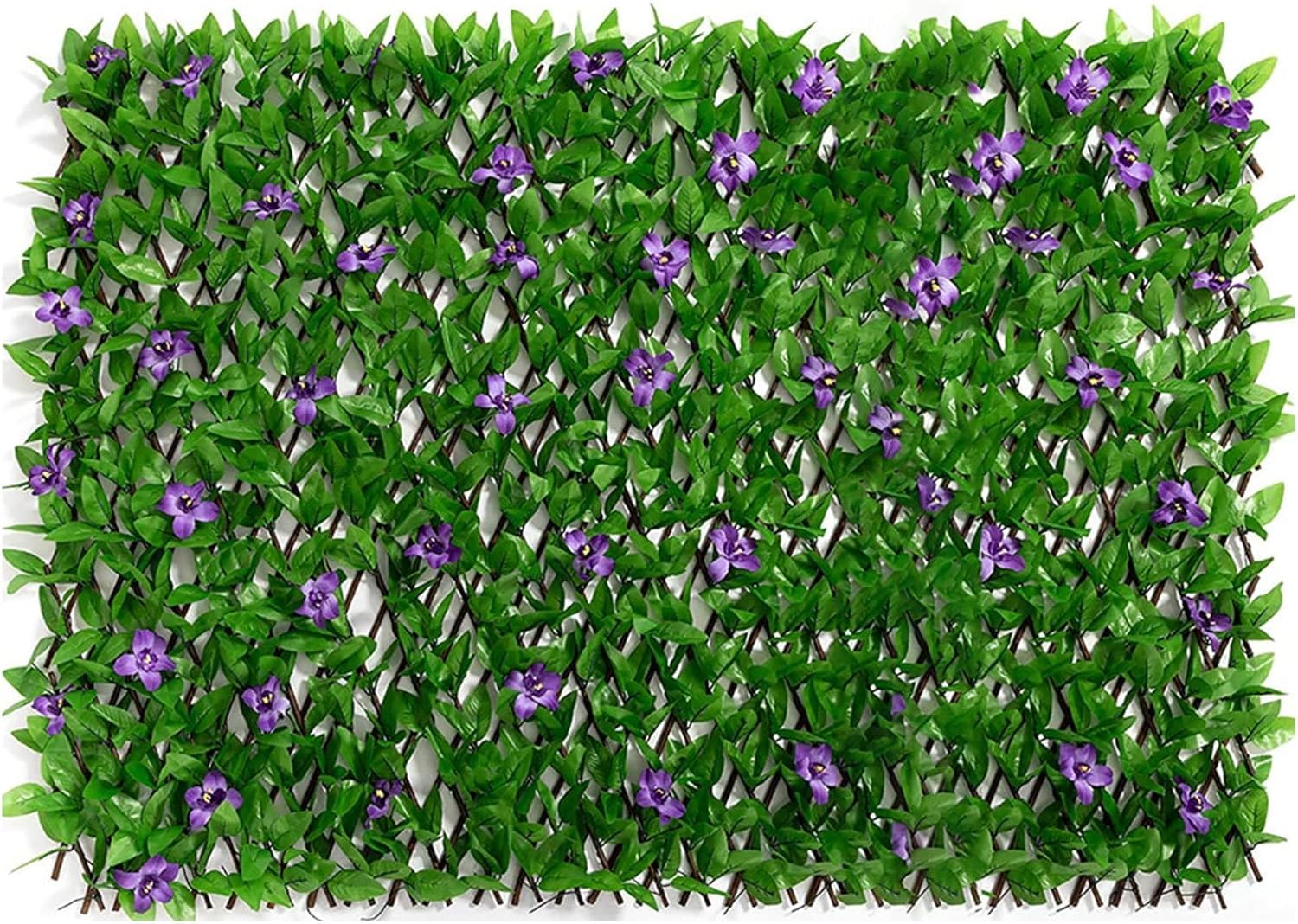 2Pcs Artificial Ivy and Violet Flower Fence Screening,Expanding Garden Trellis Panels for Balcony Patio Outdoor,Decorative Faux Ivy Fencing Panel,Artificial Hedges 40x200cm- Expanded (2) — view 4