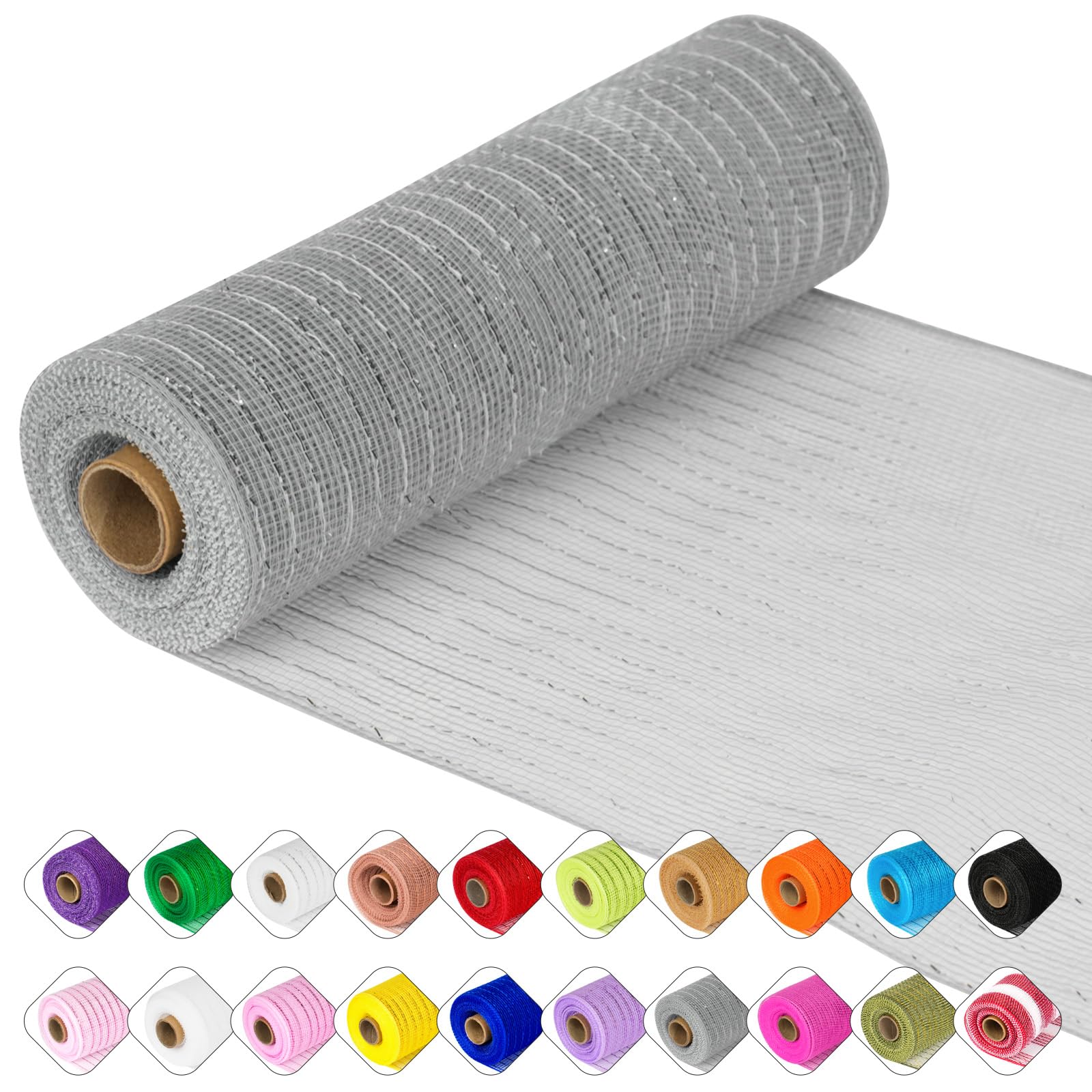 Deco Mesh Ribbon - 10inch x 30 feet Each Roll Metallic Foil Mesh Ribbon for Christmas, Valentine's Easter Wreath and Home Decorating (Silver)
