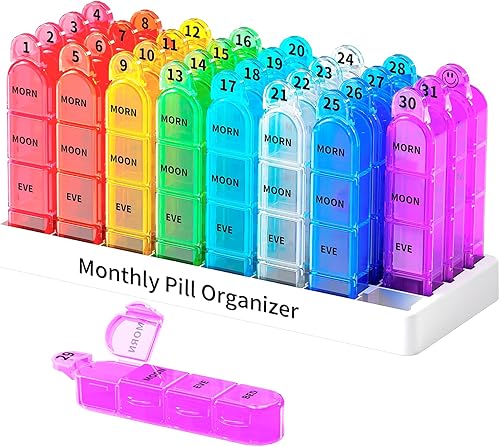 Zoksi Organizador mensual de pastillas 4 veces al día, organizador de pastillas para 30 días, organizador de pastillas de un mes, pastillero de 31