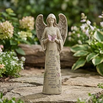 Topadorn 13 Inch Memorial Angel Statue with Butterfly, Resin Figurine with Engraved Quote, Weather Resistant Garden Decor for Outdoor & Indoor Display