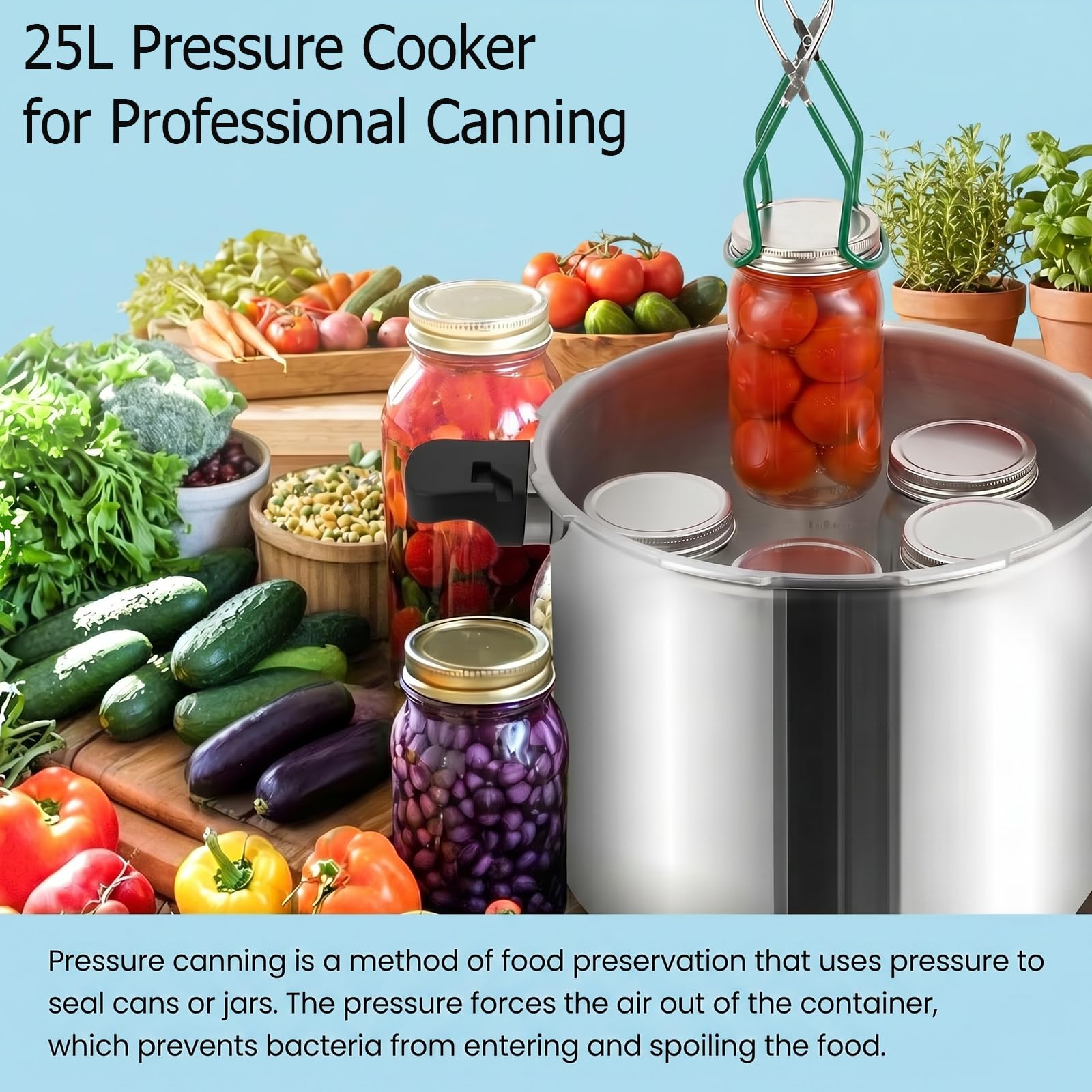 25 liter pressure cooker & Pressure Canner Cooker | induction compatible | Pressure gauge and pressure regulator | Aluminum and stainless steel | 13 Psi (+/- 5%) pressure release