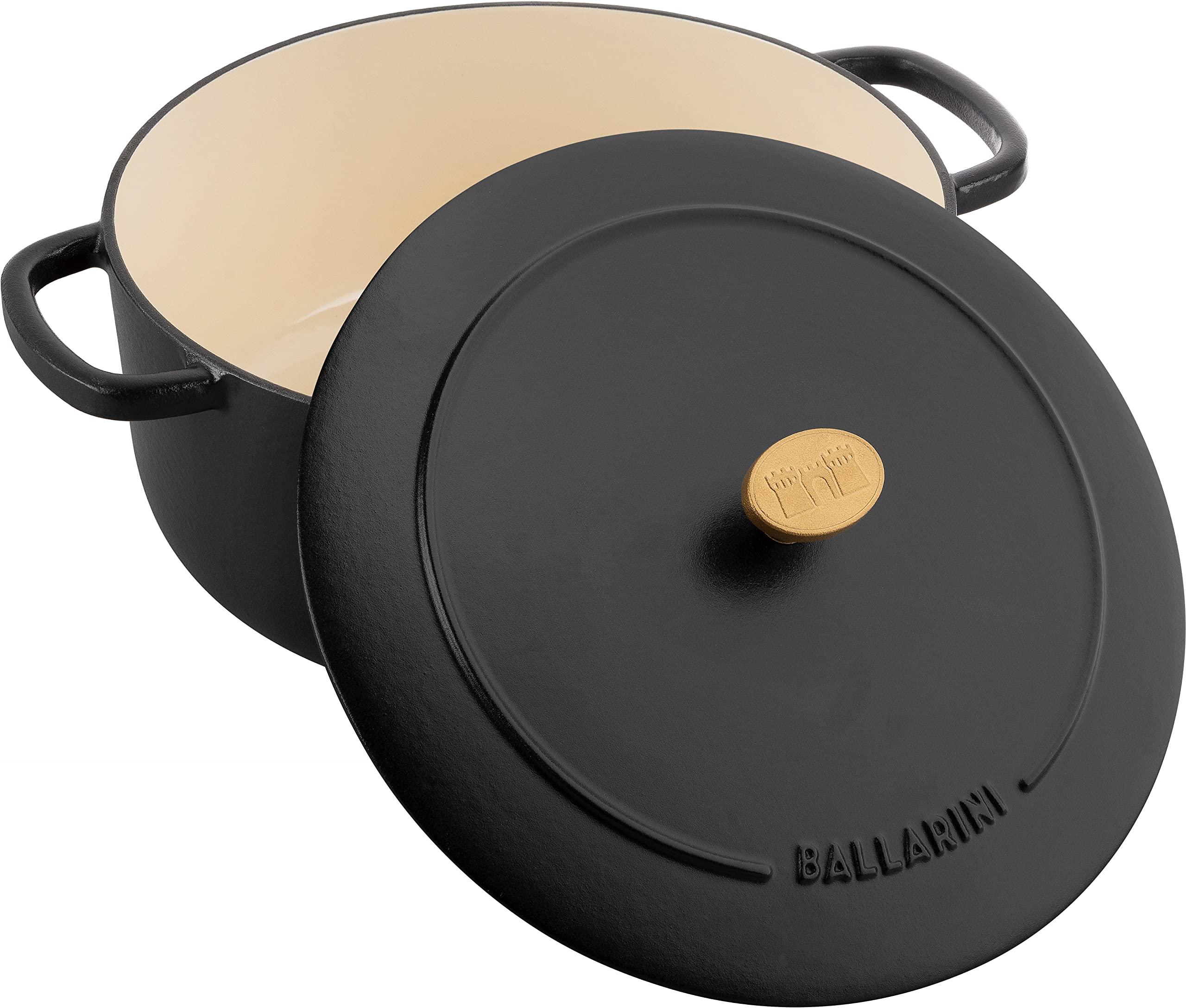 BALLARINI Bellamonte Auflaufform, Bräter, Dutch Oven, Emailliertes Gusseisen, Rund, 24cm, 4,0 L, Schwarz