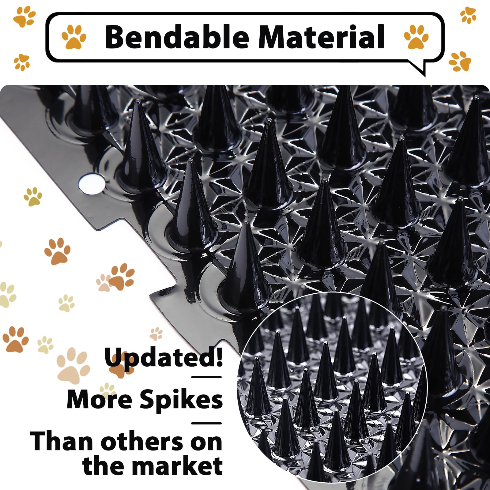 Katzenabwehrmatte für den Außenbereich, Kunststoff, biegbar, mit Spikes, Haustier-Matten mit Spikes, 47 m², 40,6 x 33 cm, Schwarz, 16 Stück