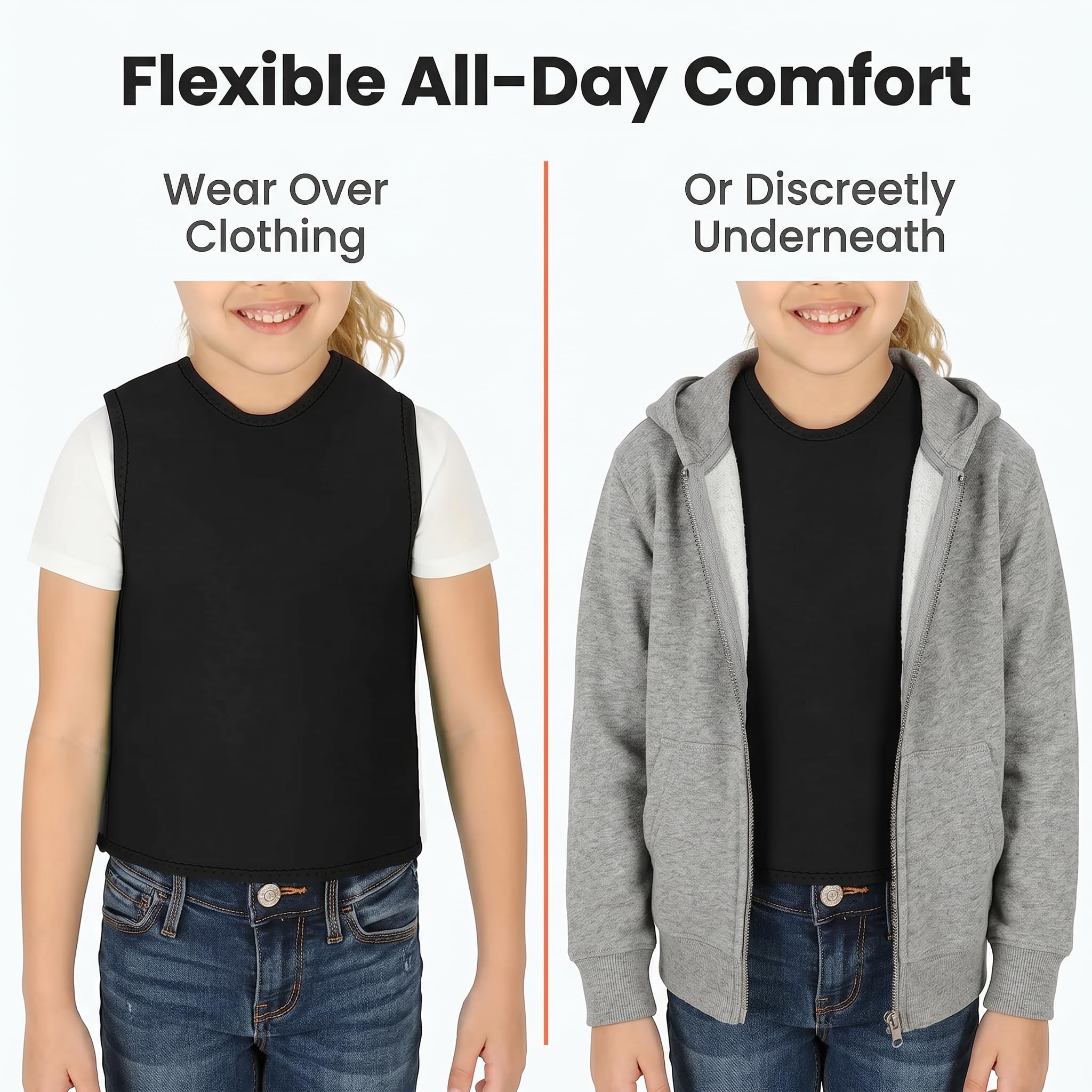 Tweens Gilet a compressione sensoriale per bambini, comodo per autismo, ADHD, SPD, calmante, traspirante, aderente, regolabile, leggero, per bambini