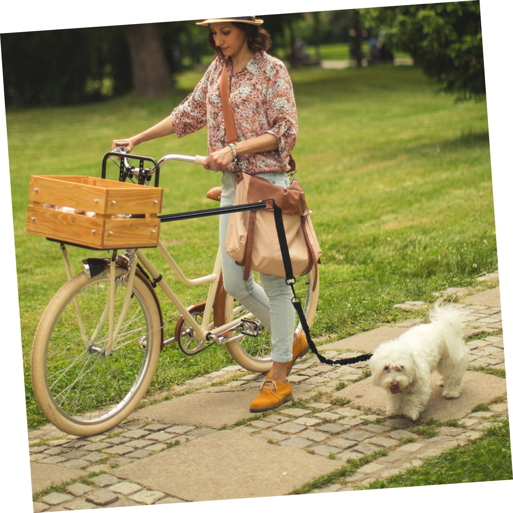 POPETPOP Guinzaglio per Cani da Bicicletta Nero Oxford Lega, Design Ergonomico e Allunga Area Attività, per Cani Piccoli e Medi in Attività Outdoor