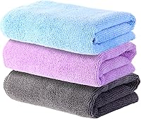 3 Pack Microfiber Gym Towels - Super Soft, Quick-Drying, Ultra Absorbent for Workout, Yoga, Fitness, Sports (Grey, Blue, Purple)