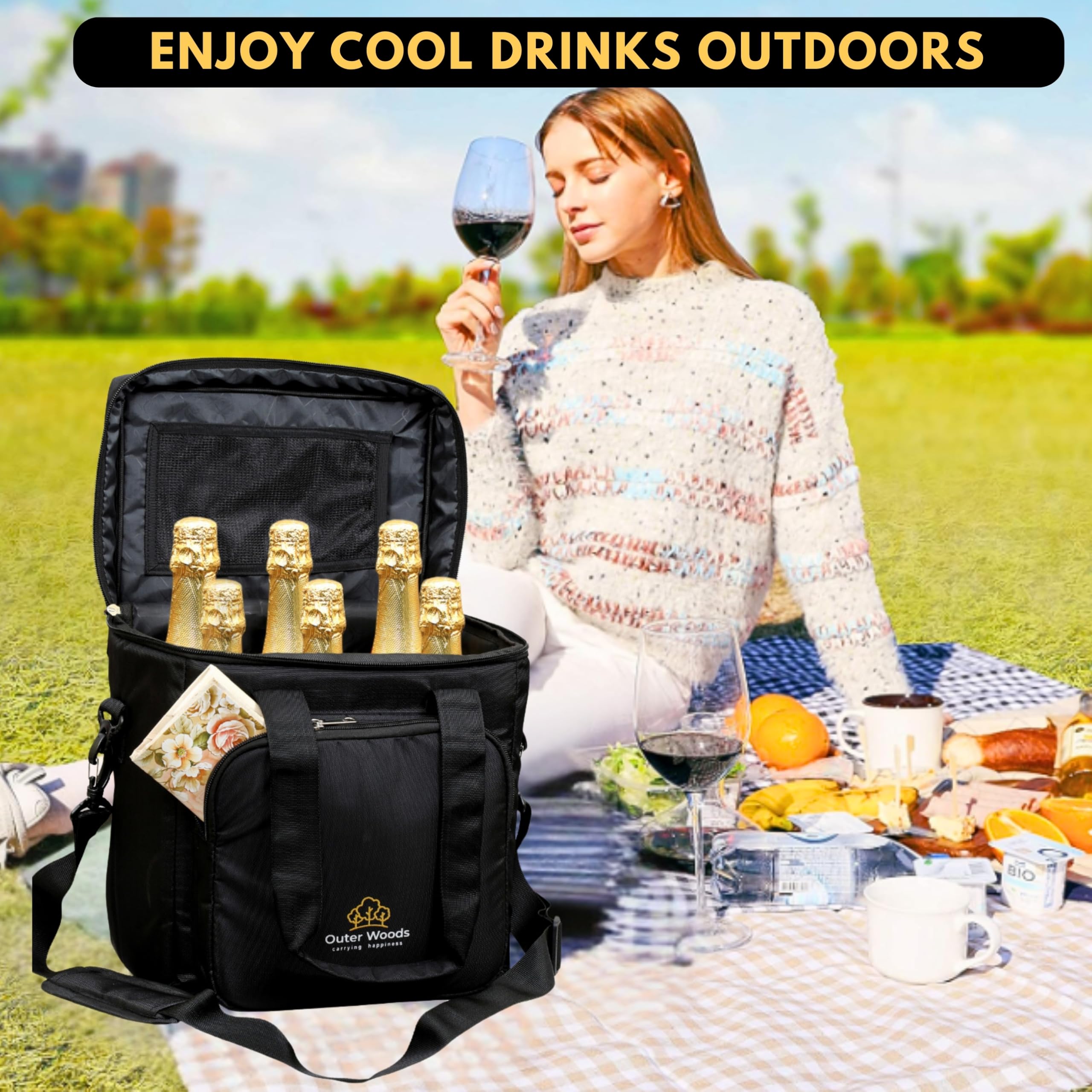 Bolsa térmica aislada para 6 botellas con paquetes de gel de hielo, portador de vino y cerveza, se adapta a 6 botellas de tamaño completo