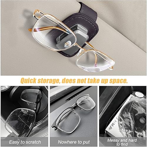 Miniatura 2 de Soportes de lentes de sol para visera solar de automóvil, lentes de cuero y clip para tarjeta de boletos, soporte magnético para colgar lentes para