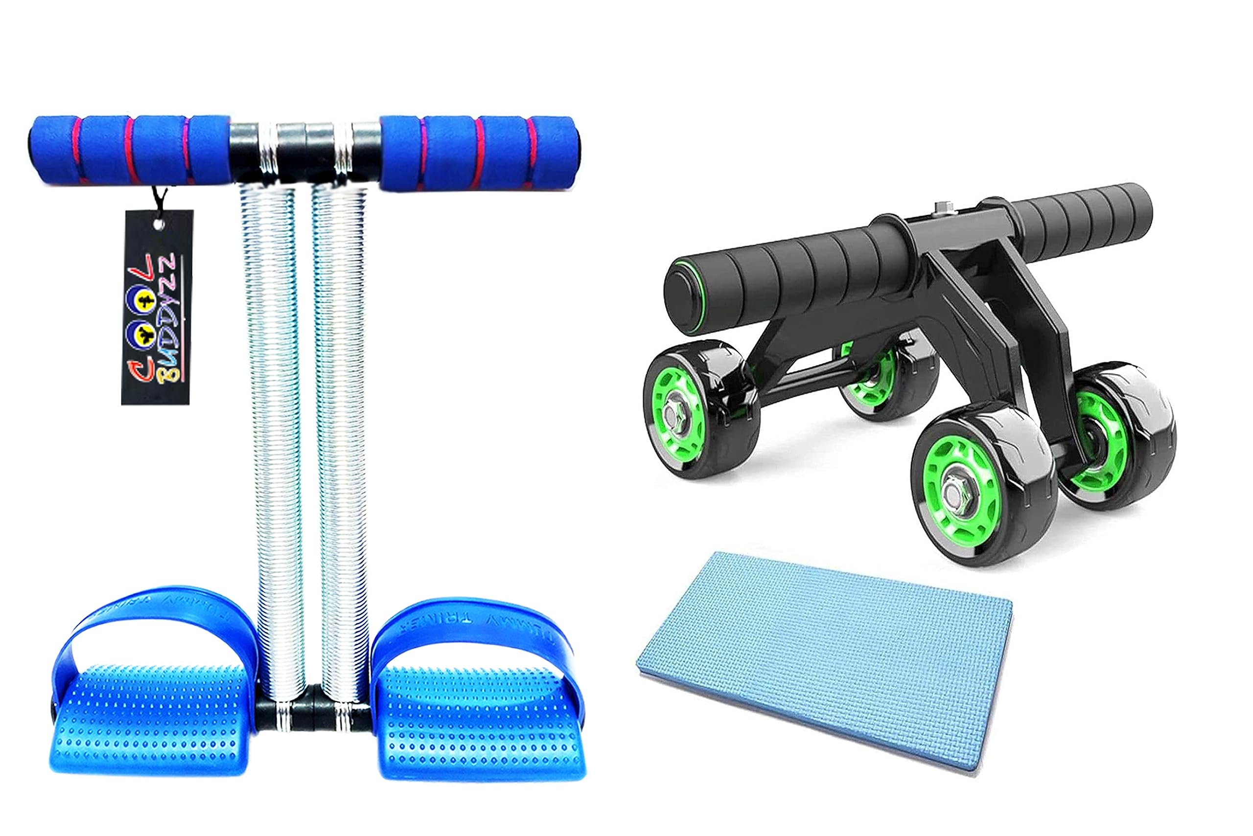 Cool Buddyzz 4 Wheel ab Wheel Roller & Double Spring Tummy Trimmer for six Pack abs Workout at Home Exerciser for Abdominal Stomach Exercise Training with Knee Mat Steel Handle for Men and Women (B08J4HDZFC) Amazon Price History, Amazon Price Tracker