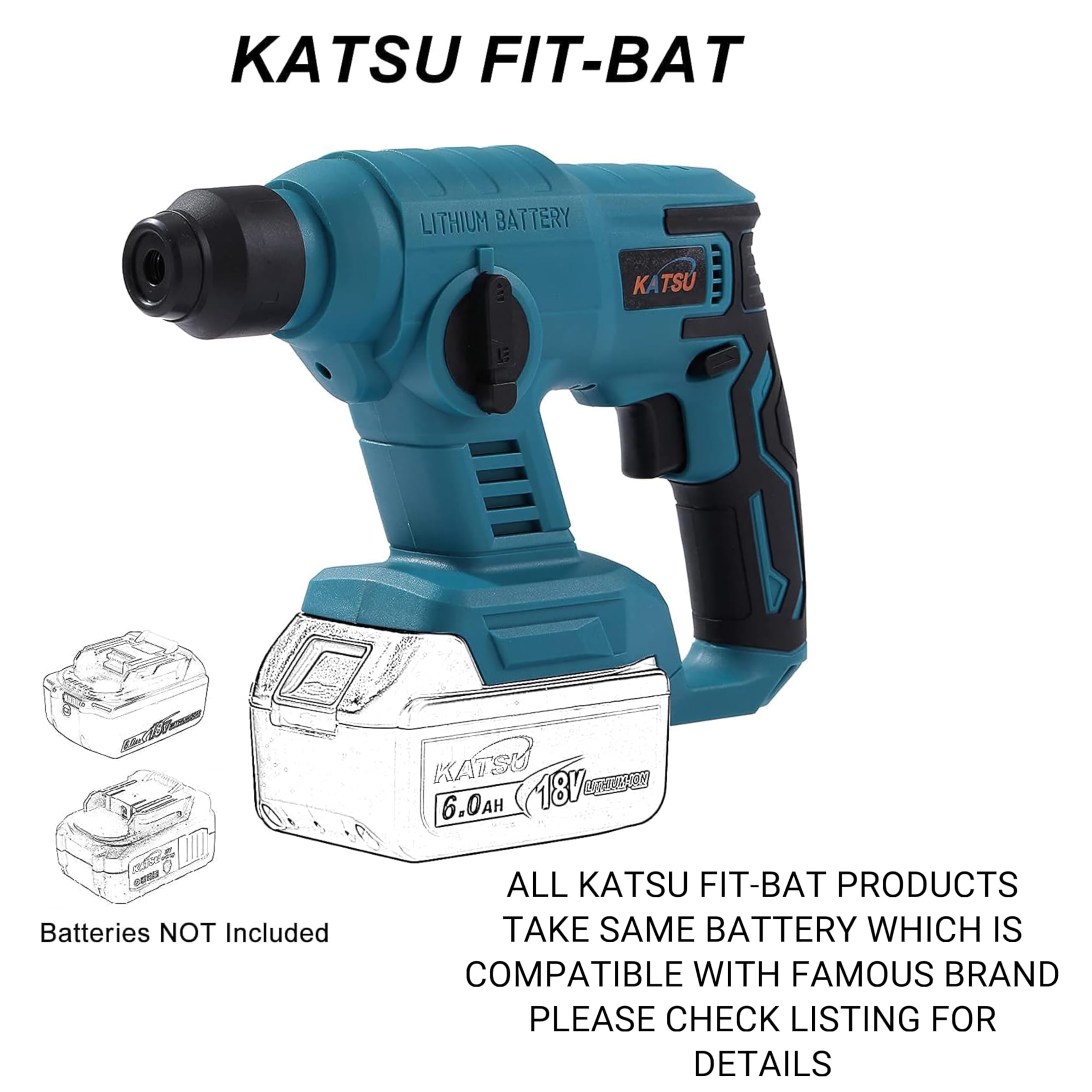 KATSU FIT-BAT 21V Martello Perforatore a Batteria SDS 22mm Adatto per la Foratura di Cemento, Acciaio e Legno, Senza Batterie (Solo Macchina) 102383