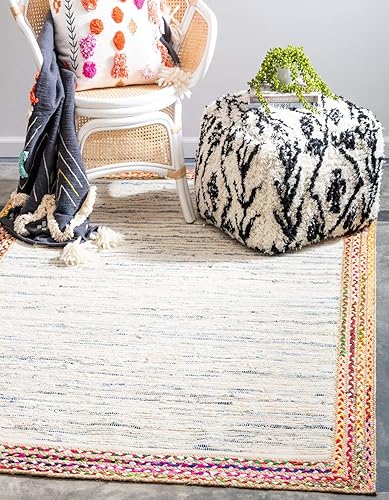 Miniatura 10 de Unique Loom Chindi - Alfombra de la colección de yute a rayas (2 pies 7 pulgadas x 6 pies 1 pulgada, marfilazul)