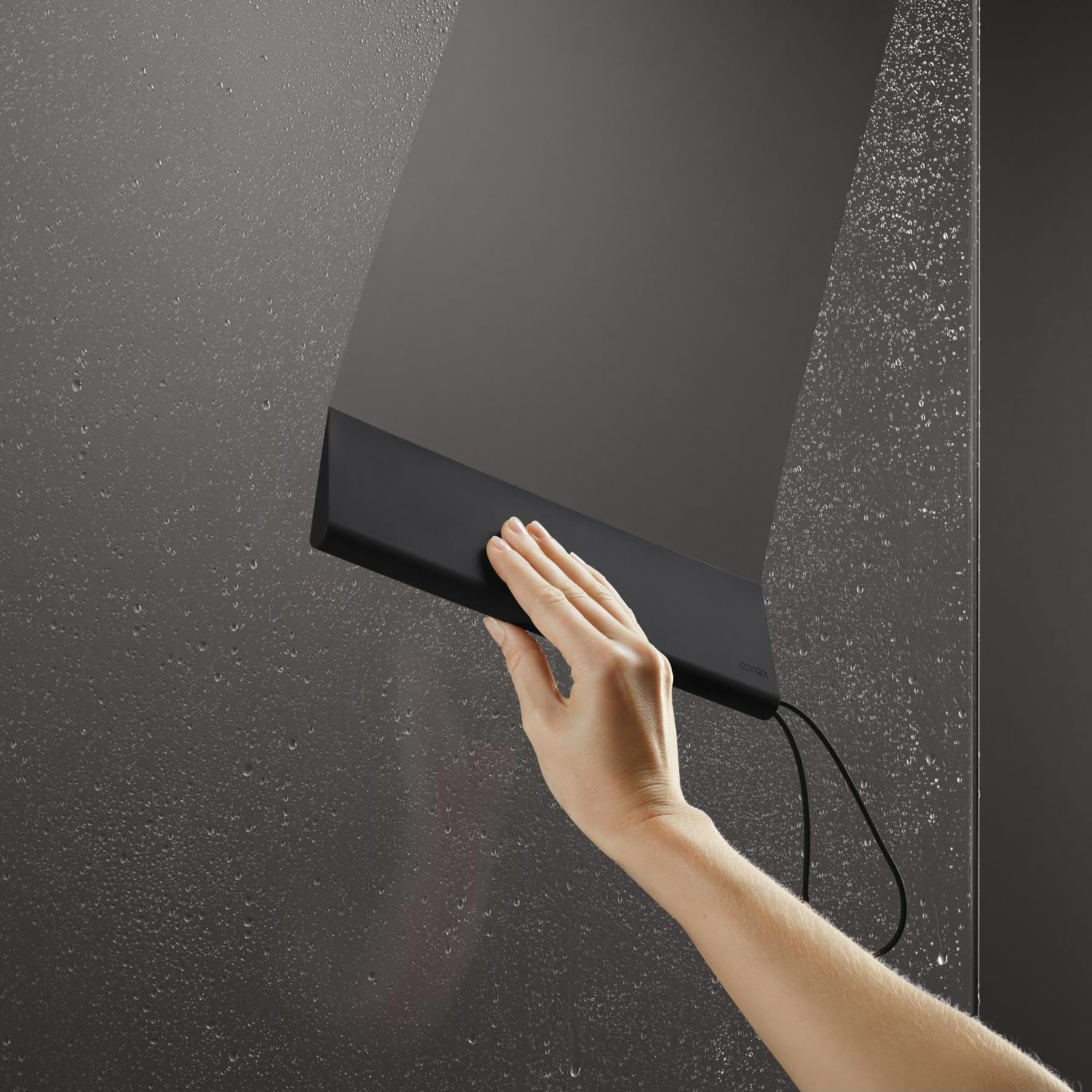 KEUCO Tergipavimento per doccia in silicone, con supporto a parete, tergivetro per incollare, 26,4x8,2x1,7 cm, senza aloni, spatola per doccia, colore: nero