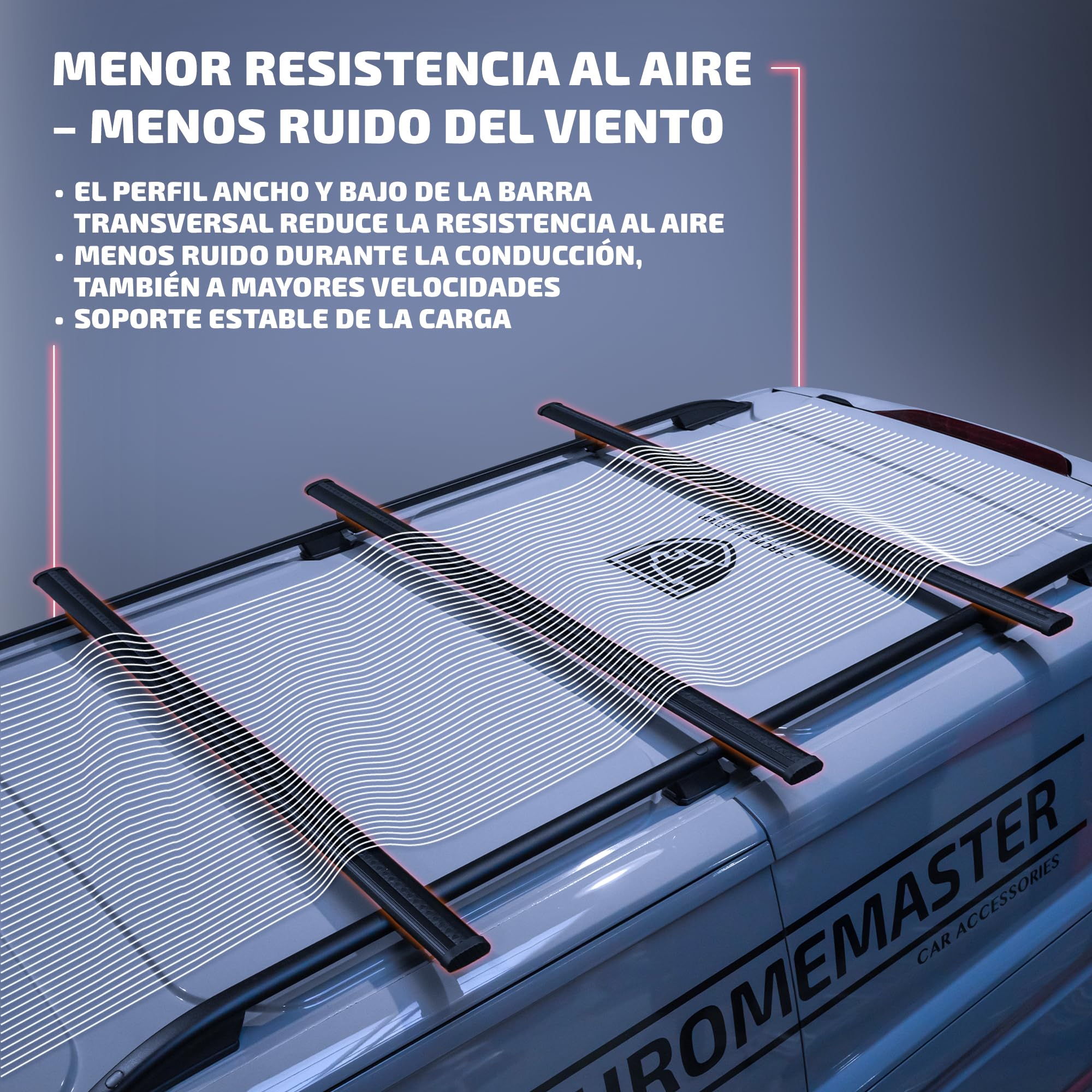 CHROMEMASTER | Barras de Techo y Portaequipajes de Techo Compatible con Ford Grand Transit Connect L2 Largo 2024+ | Kit Específico para Transporte de Carga y Equipaje en el Techo del Coche | Aluminio