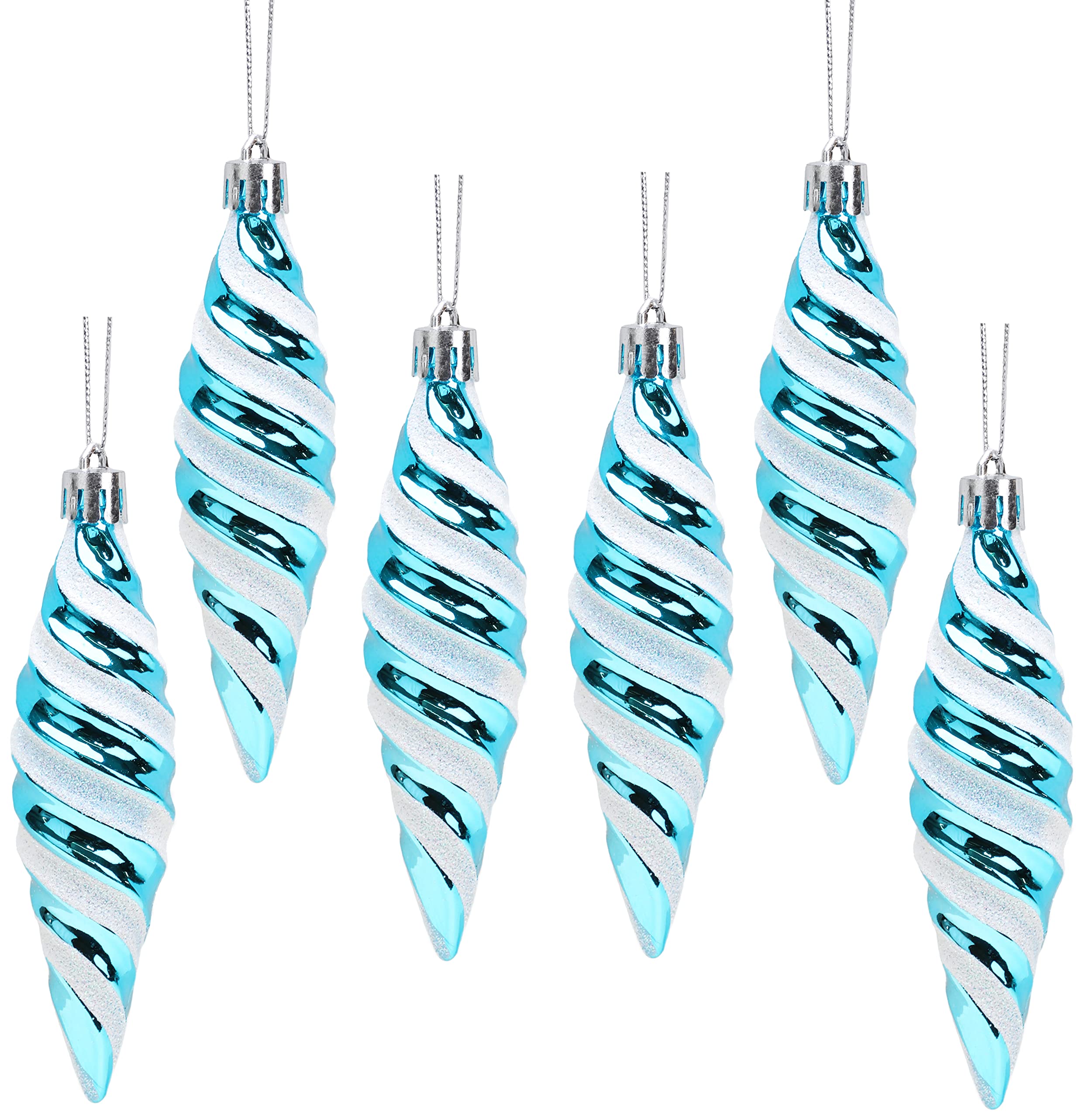 Christmas Concepts® Pack of 6-110mm Large Spiral Shaped Baubles - Shiny & Glitter Decorated - Christmas Tree Decorations (Turquoise)