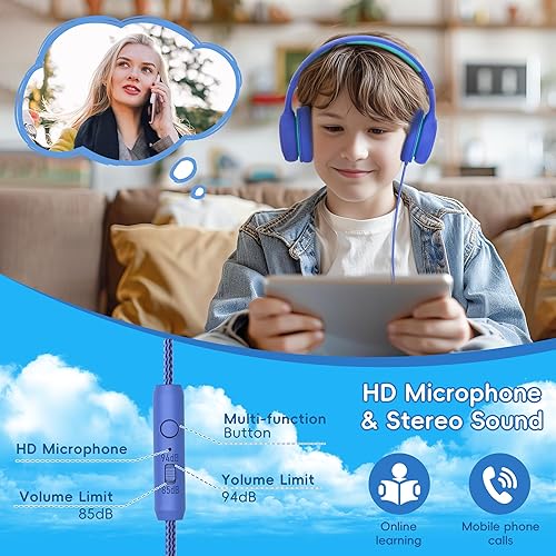 Miniatura 2 de gorsun - Auriculares A66 Premium para niños con volumen limitado de 85 dB94 dB, micrófono HD en línea, compartir audio, auriculares plegables para