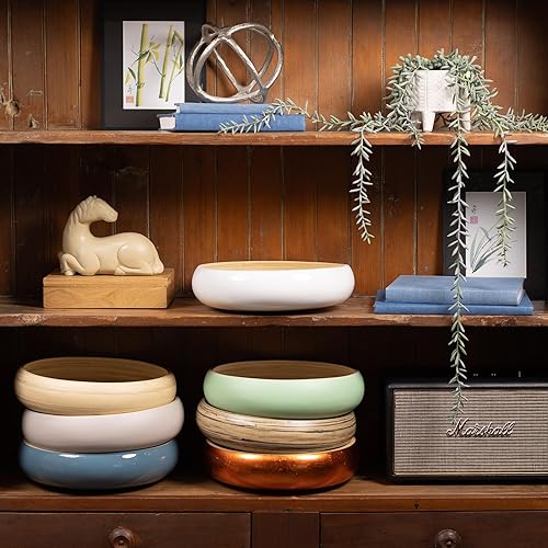 Miniatura 7 de LEXA Frutero de madera de bambú blanco hecho a mano de 12 pulgadas para encimera de cocina, cuencos de madera de bambú grandes y ligeros de 130