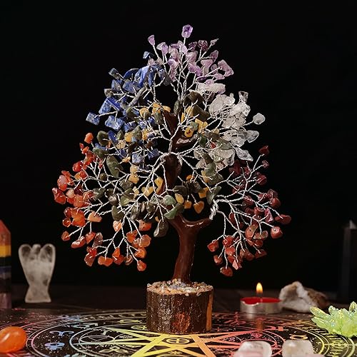 Miniatura 8 de Árbol de dinero de piedra natural de siete chakras, árbol de la vida, piedras curativas energéticas, bonsái de Feng Shui, curación de cristal de