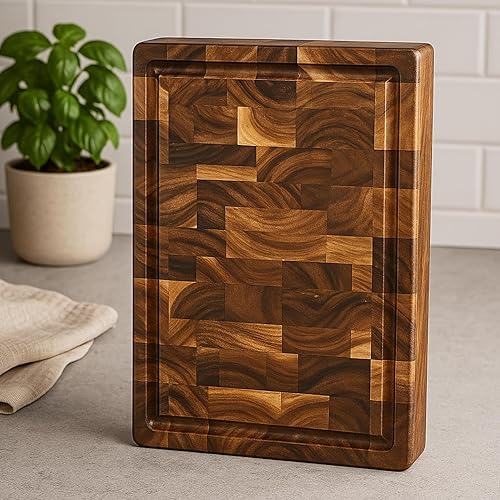 Miniatura 4 de Seido Knives Gourmet Acacia End-Grain Cutting Board - 18" x 12" x 1.4" - Made From Acacia Wood Durable Withstand Heavy Duty Chopping Board