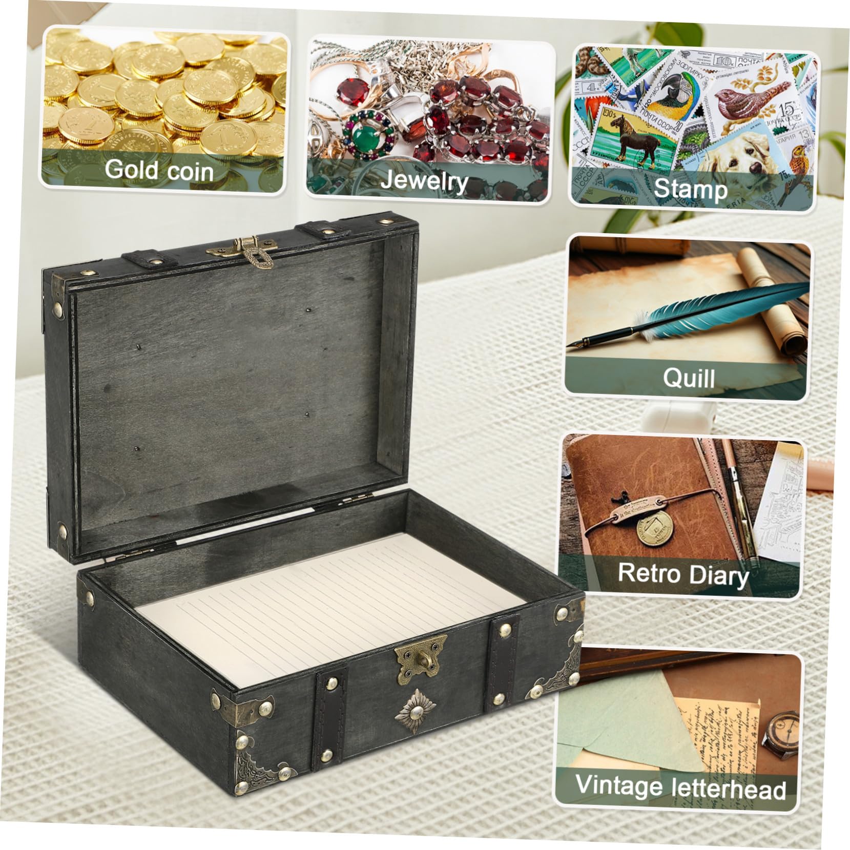 SOLUSTRE Schmuckkästchen Mit Schloss Und Vintage-design Aufbewahrungsbox Für Damen Und Herren Abschließbares Schmuckkästchen Aus Bruchfestem Material Für Zuhause Und Reisen