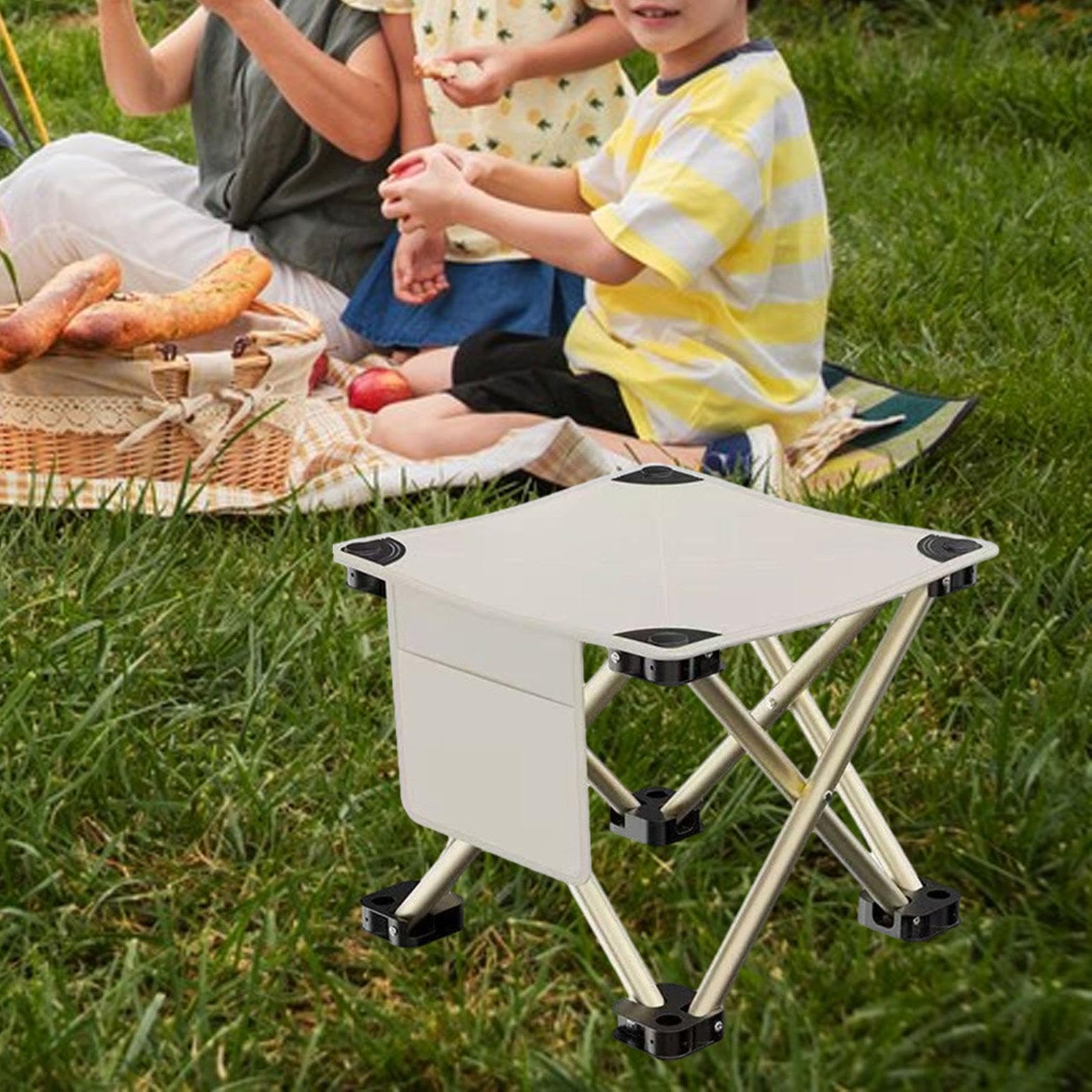 kowaku Folding Camping Stool Footrest Compact Sturdy Lightweight Portable Mini Foldable Chair for Beach BBQ Walking Picnic Gardening, White, 33cmx33cmx32cm