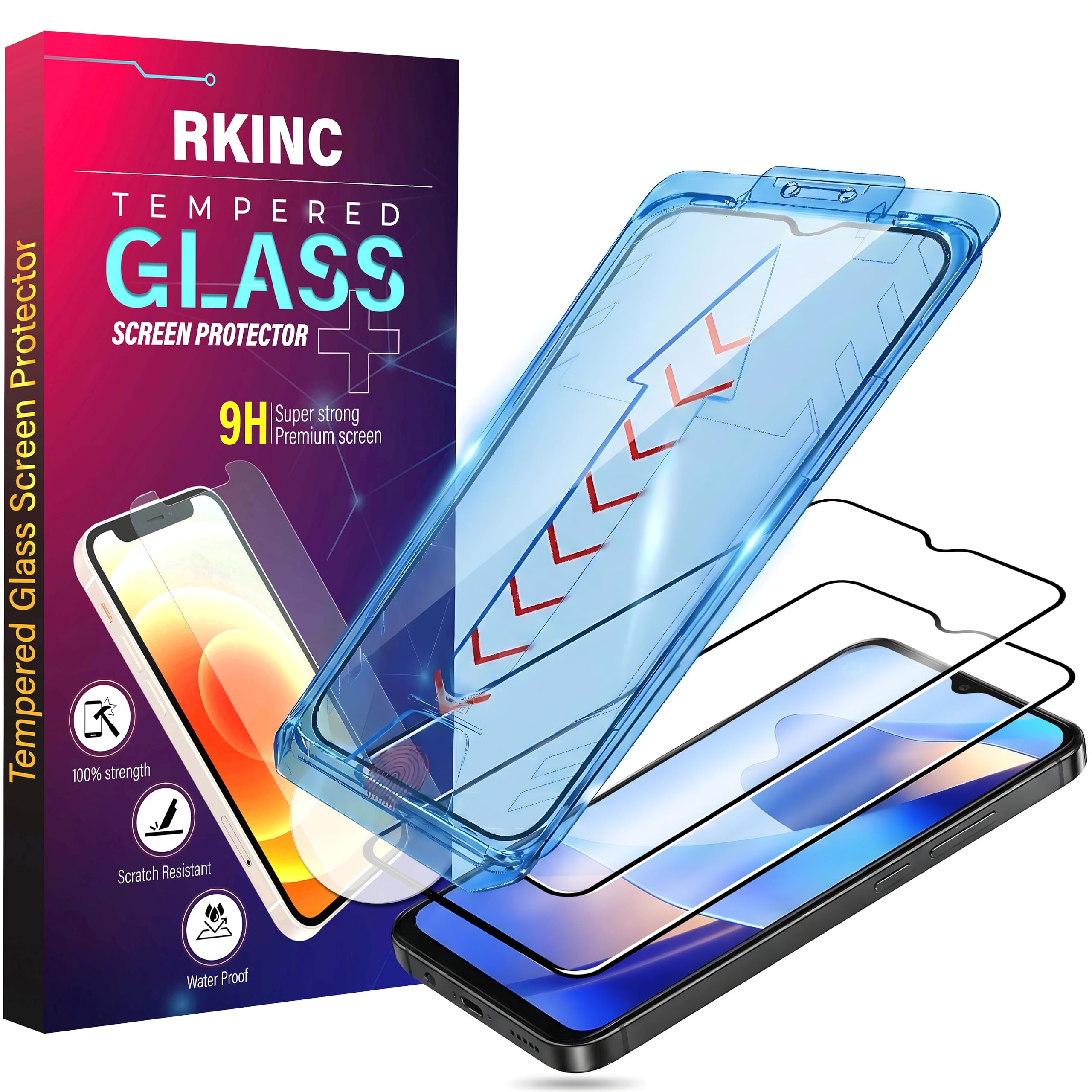 RKINC 2 Stück Panzerglas Schutz Glas für Samsung Galaxy A14 4G 5G [Automatische Installation] Panzer HD [10X Militärschutz] Displayschutzfolie kratzfest, splitterfrei, blasenfrei