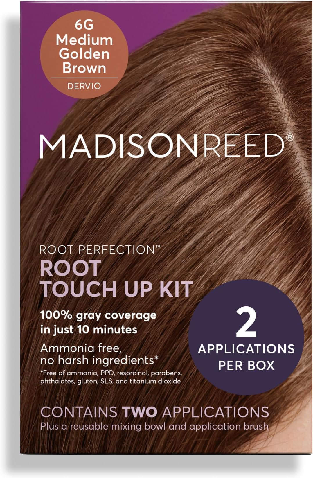 Root Perfection Permanent Root Touch Up, Medium Golden Brown 6G Dervio, 10 Minutes for 100% Gray Root Coverage, Ammonia-Free Hair Dye, Two Applications