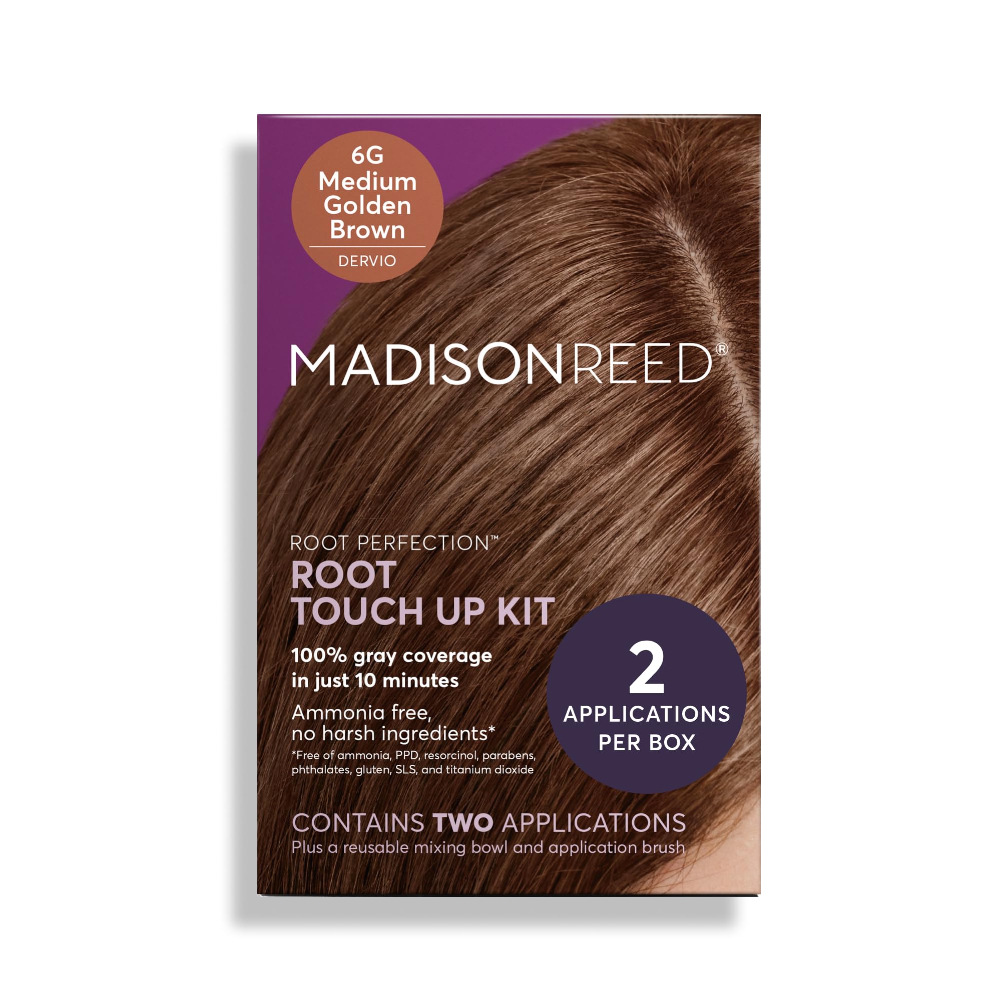 Root Perfection Permanent Root Touch Up, Medium Golden Brown 6G Dervio, 10 Minutes for 100% Gray Root Coverage, Ammonia-Free Hair Dye, Two Applications