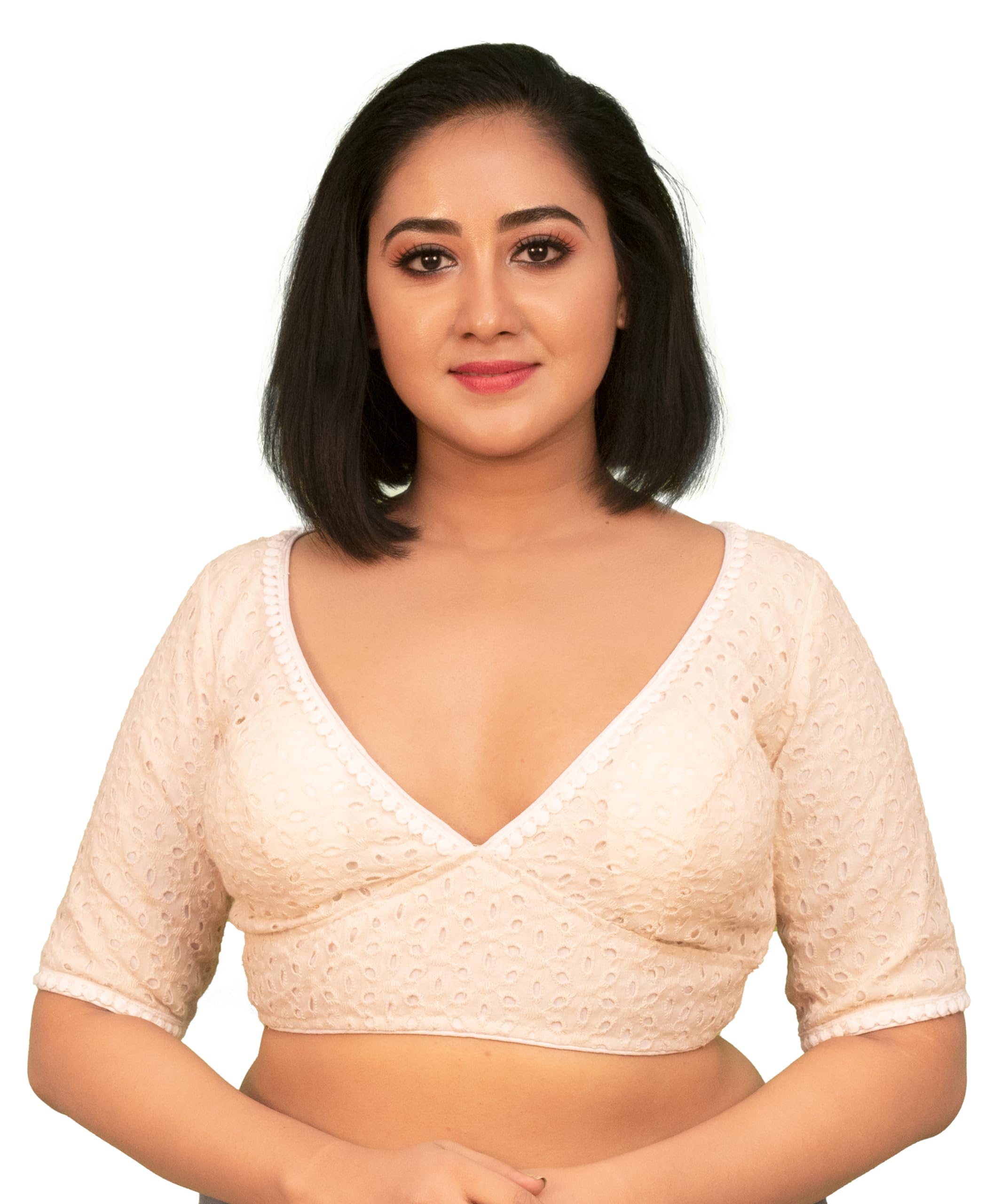 Women's Cotton - Off White - Stylish Regular Wear - Half Sleeve Readymade Designer Blouse-image-19