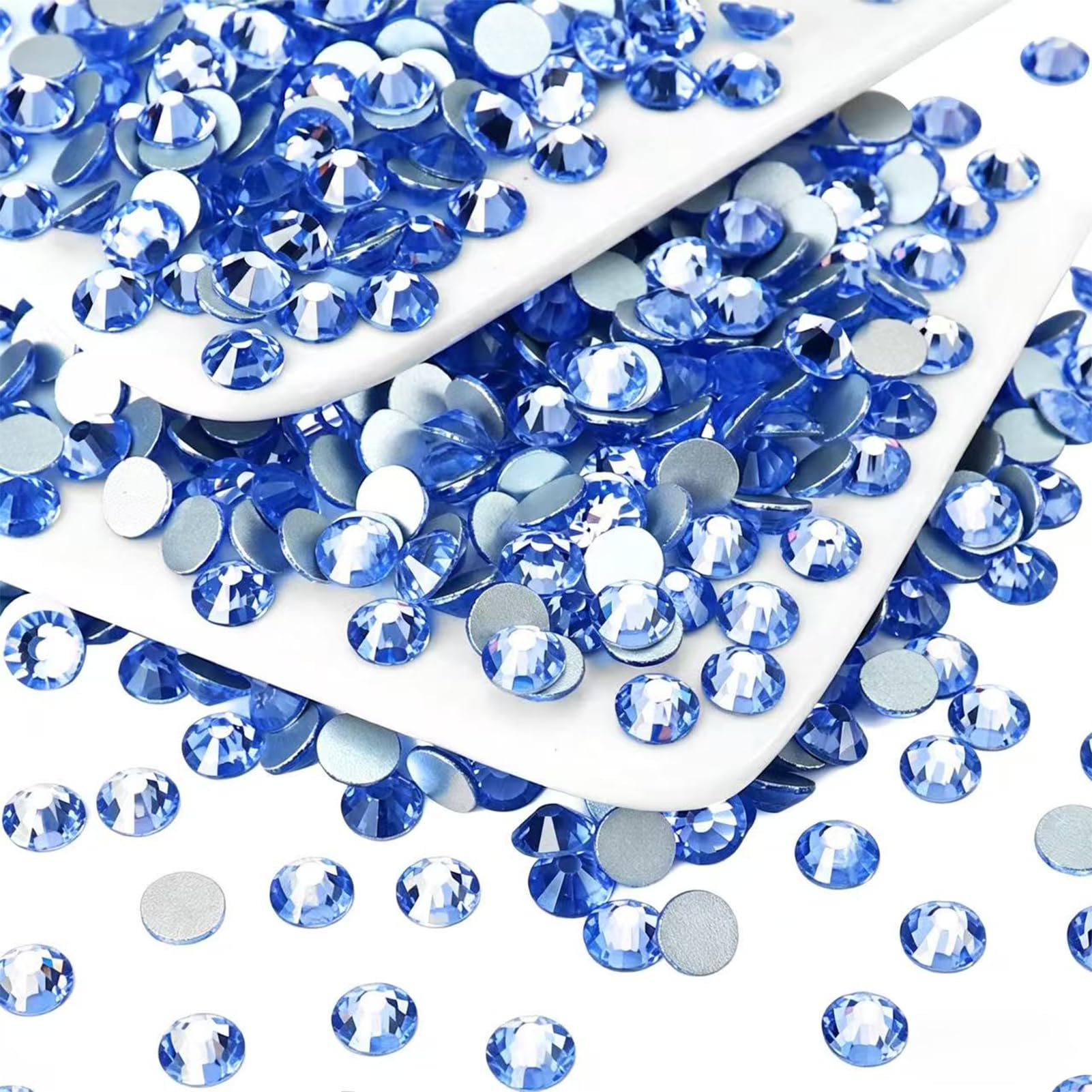 1440PCS SS3 Crystal Glass Flatback Rhinestones, Round Flat Back Crystal Gems for Nail Art and Craft Clothes, Glue Fix Diamond Stones Light Blue (1.3-1.4mm)