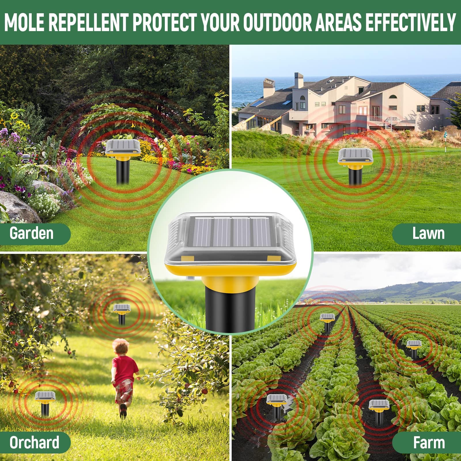 Repellente per talpe ad energia solare, xds-qgq-mais-giallo-6 pezzi