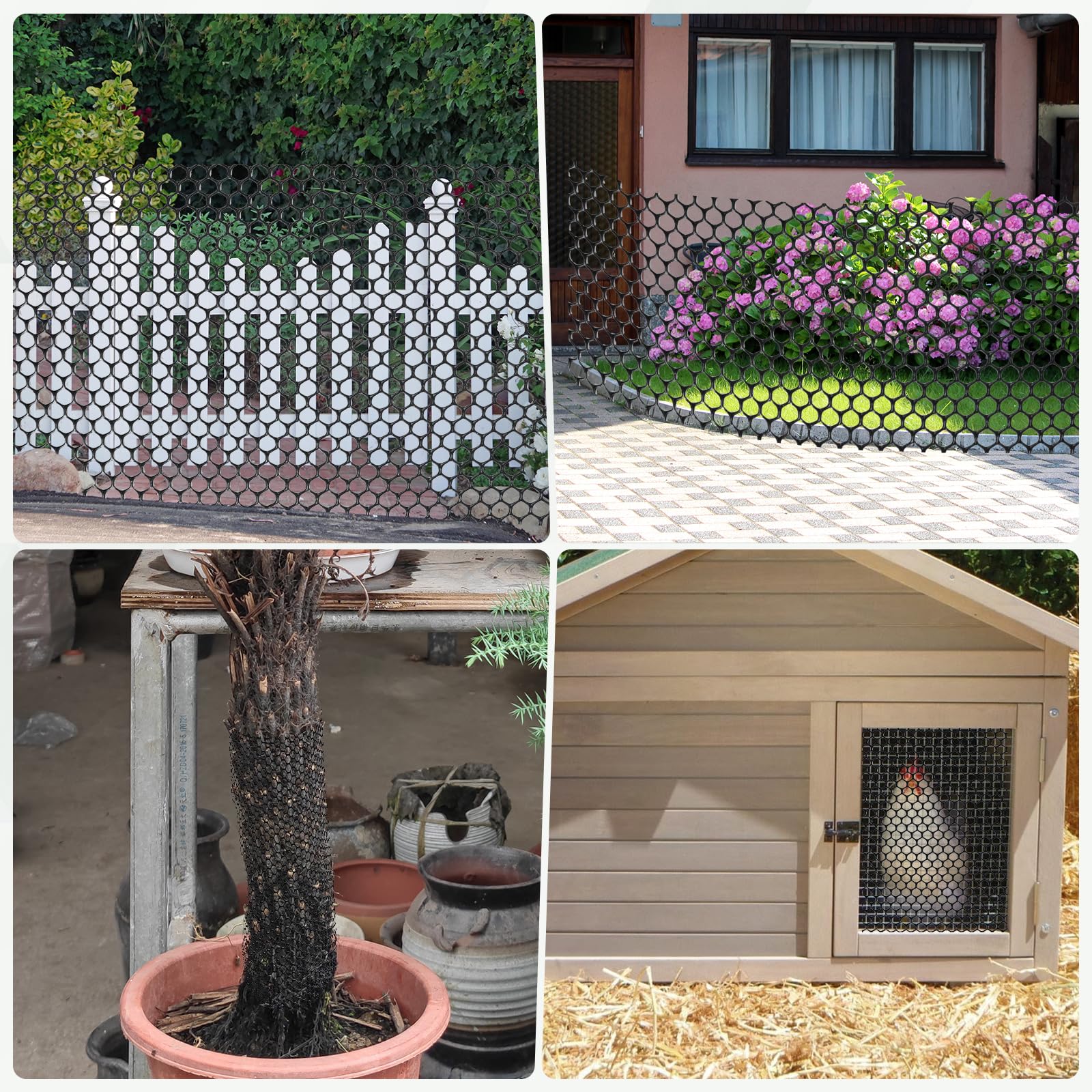 Rouleau de grillage en plastique réutilisable et solide pour l'élevage de volailles, jardin, balcon - Clôture pour décoration de maison et jardinage (noir, 15 m)