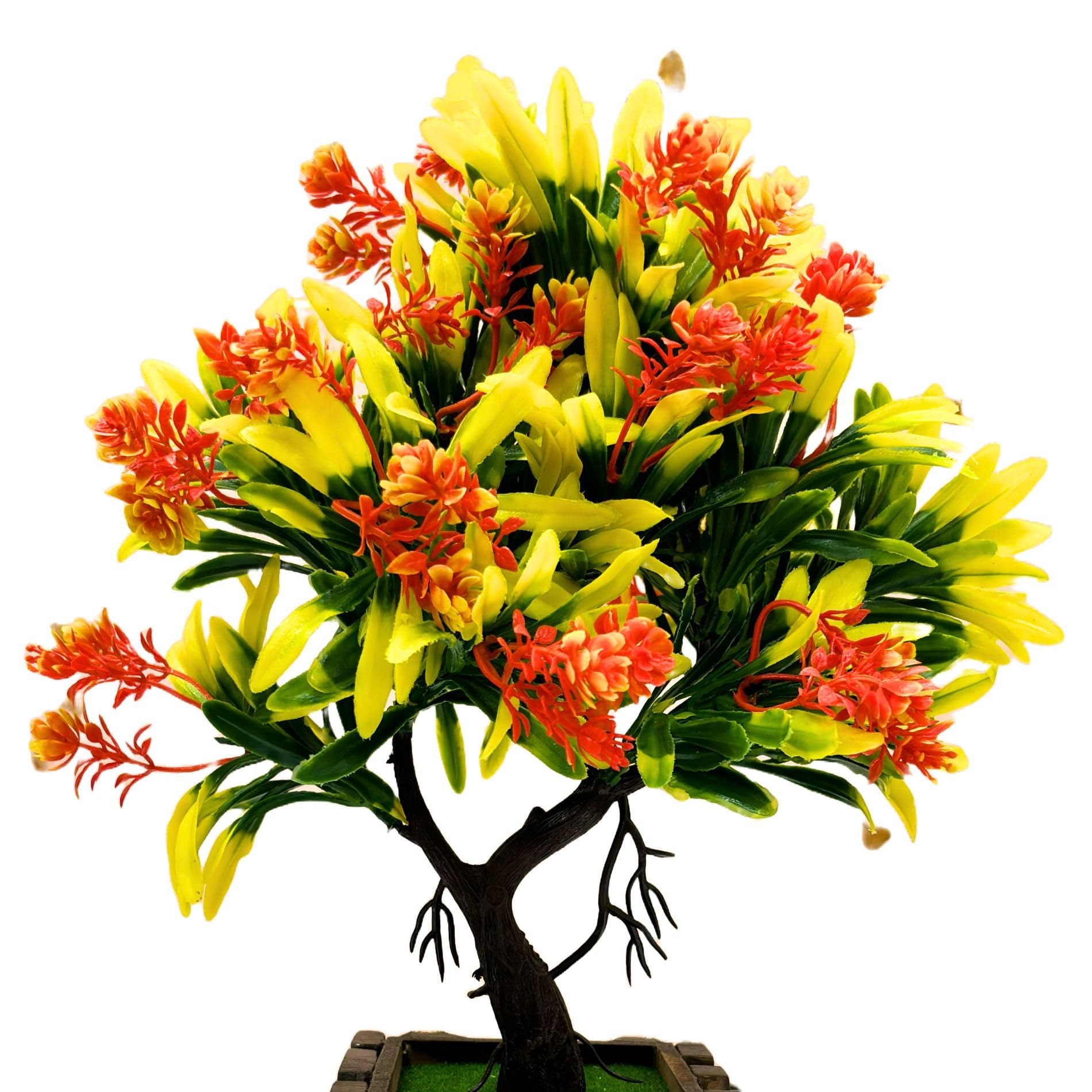 Dekorly Artificial Wild | Indoor Outdoor | Bathroom Bedroom Living Room Farmhouse Housewarming | Plastic & Wooden Potted Plants for Home Office Desk | Fake Faux Colorful Plant (Medium, Design-C) 2