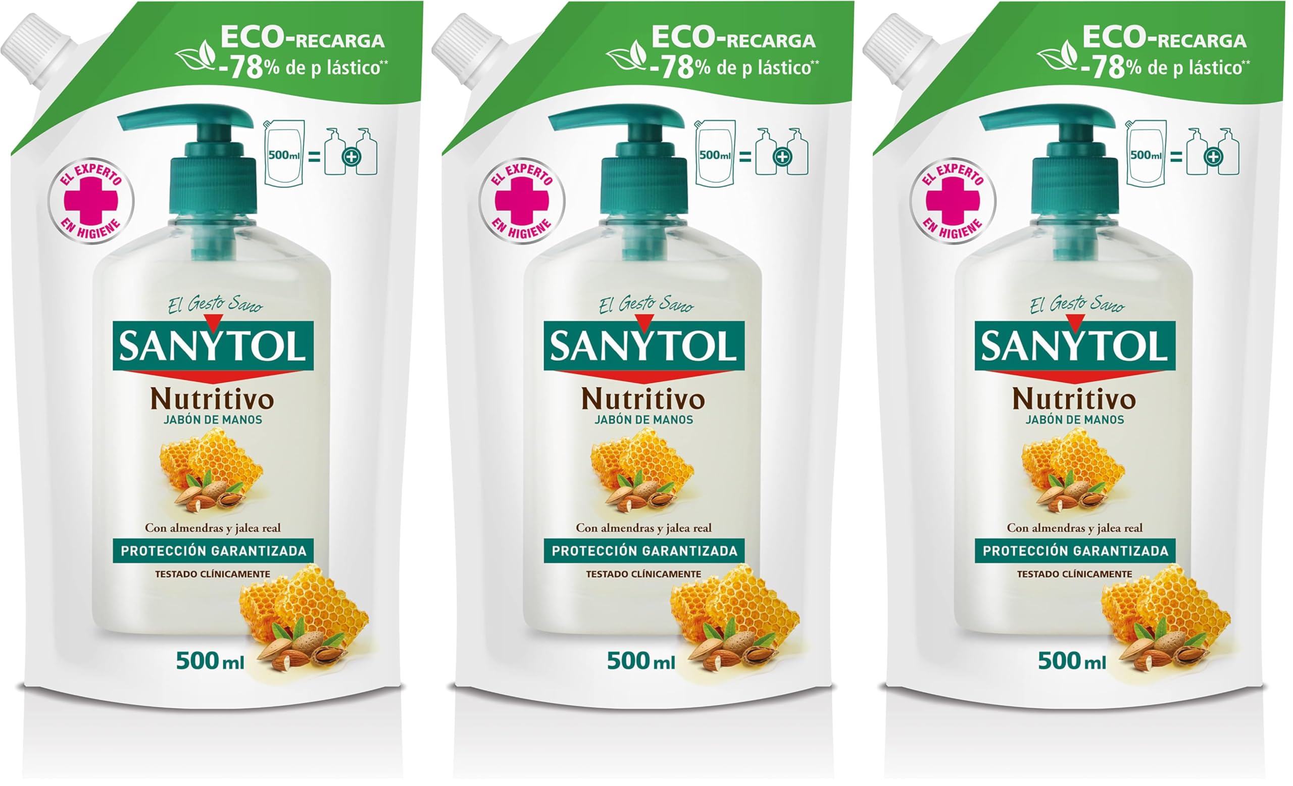 Sanytol - Eco Recarga Jabón de Manos Nutritivo, Con Ingredientes Naturales, Hidrata y Repara, Protección Total Contra Agentes Externos, Envase de Alta Resistencia, Clínicamente Testado - 500 ml