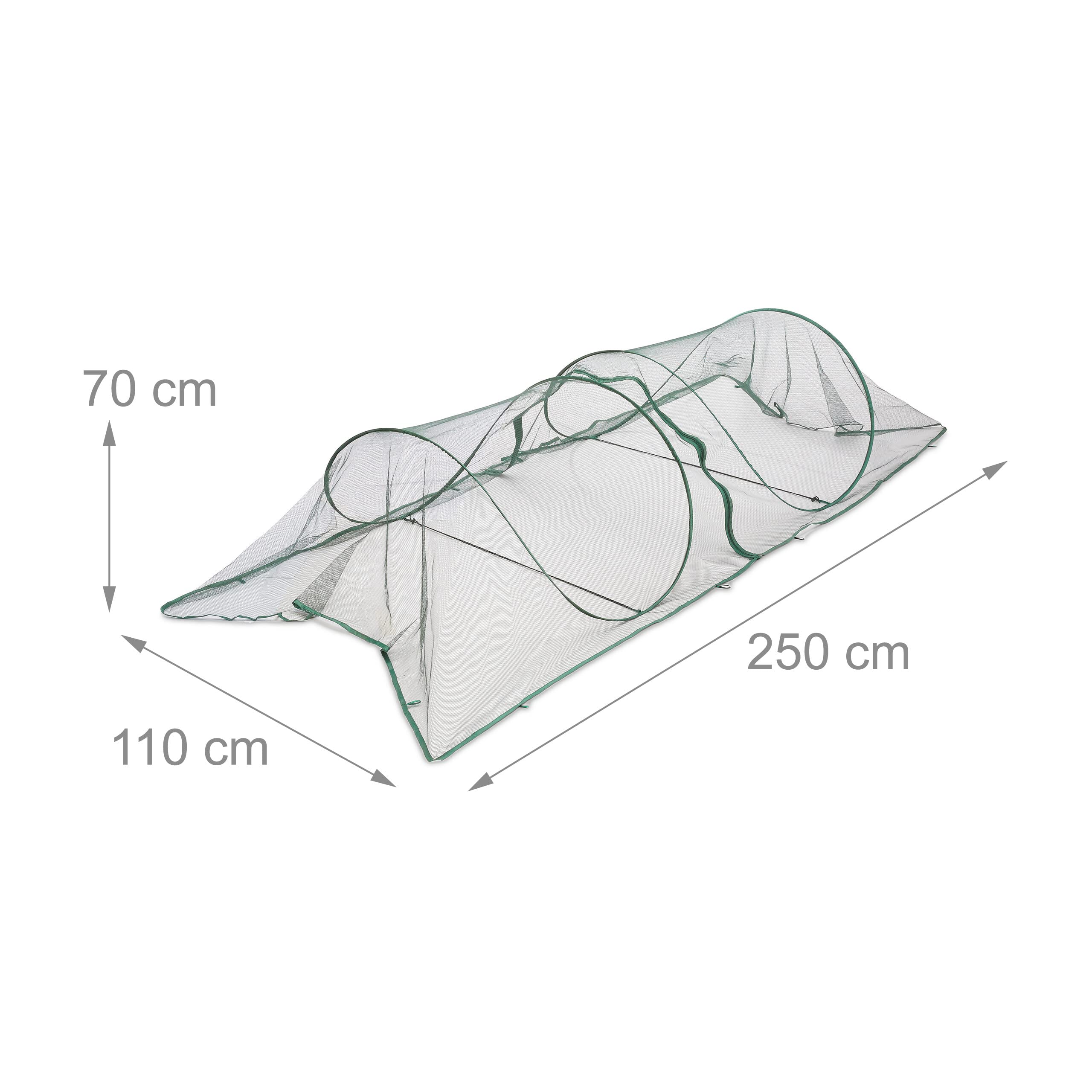 Relaxdays Tunnel de Croissance Pliable, système « Pop up », 2,5 m, Filet, pour légumes et Fraises, Vert foncé