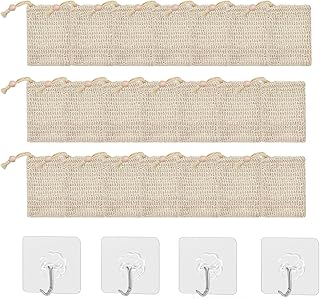 UgyDuky 20 Pack Soap Saver Pouch Exfoliating Mesh Bags Pouch, Natural Ramie Soap Sock Bag, Soap Saver Bags with Drawstring for Bath & Shower, Comes with 4 Wall Hooks