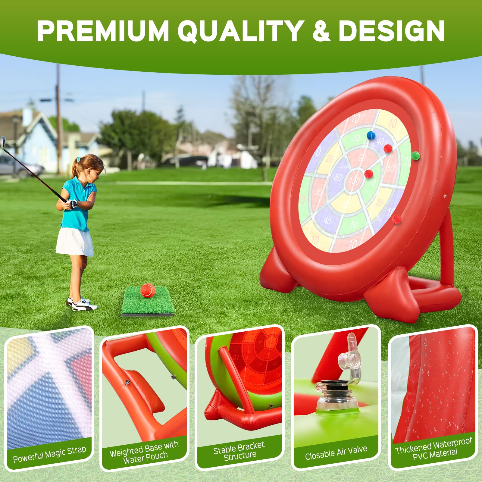 Jeu de Fléchettes Gonflable, Jeu de Fléchettes Géant avec Pompe à Air, Jeu Gonflable de Golf & Football pour Enfants Adultes et Famille, 1,8 de Haut Étanche, Jeu de Jardin Extérieur