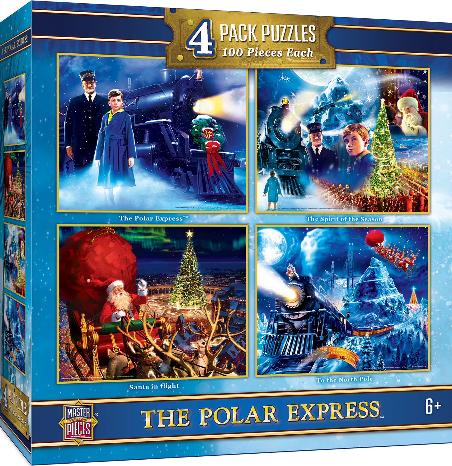 MasterPieces The Polar Express 4-Pack Puzzles 100 pc - Jigsaw Puzzle with Vibrant Artwork and Durable Pieces - Fun Family Activity Brain Challenge and Educational Entertainment