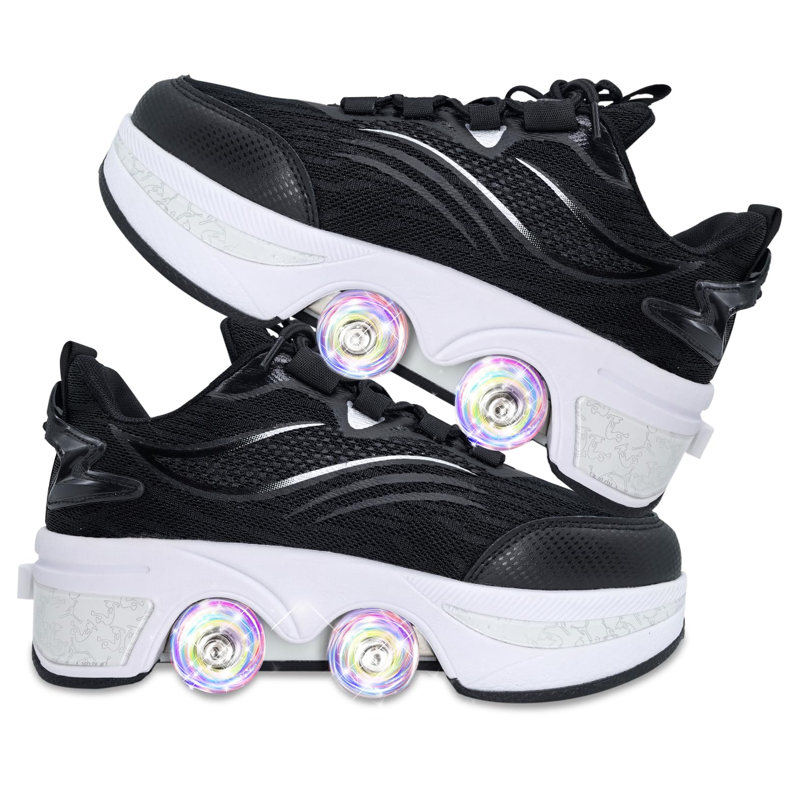 Roller Skate Shoes Unisex Shoes with Wheels That Pop Out 2-in-1 Skate Shoes & Sneakers Shoes That Turn Into Roller Skates Gift for Kids Boys Girls Men and Women (Black white, 35EU/5UK) — image 1