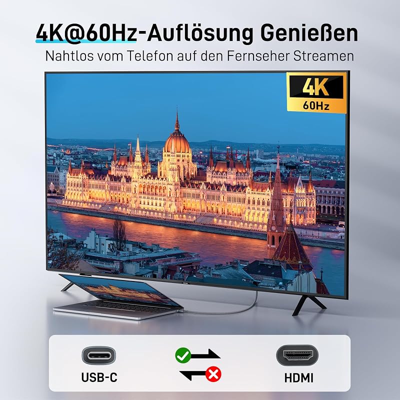 Acer USB-C - HDMI kábel 4K@60Hz, 2m - Thunderbolt 3/4 kompatibilis, alumínium-nylon borítás, iPhone 15/16, MacBook, iPad Pro, Samsung S24 ké