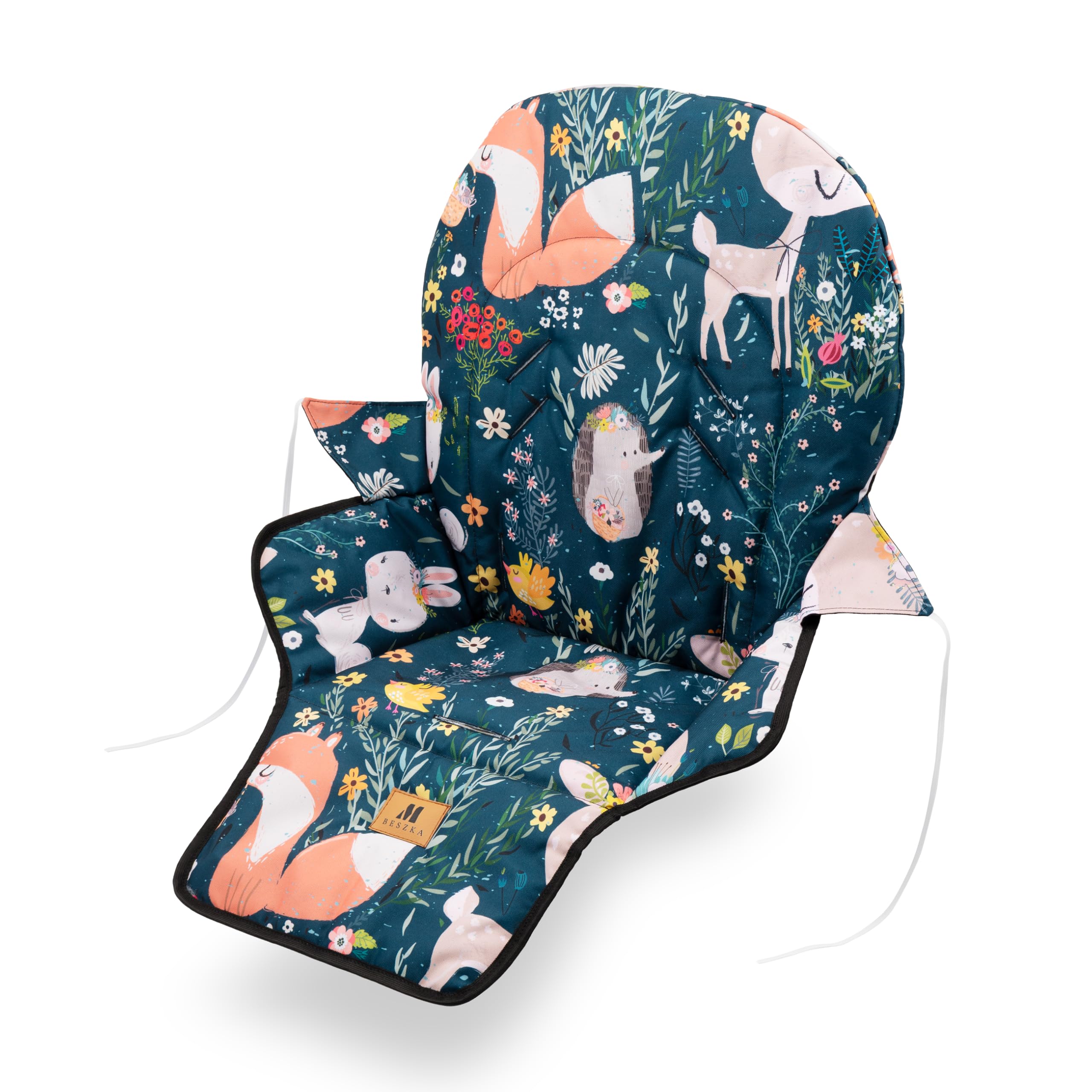 Hochstuhlbezug Ersatzbezug – Universal Sitzkissen kompatibel mit Hauck, IKEA, Stokke, wasserfest Öko-Tex (Waldtiere Wald)