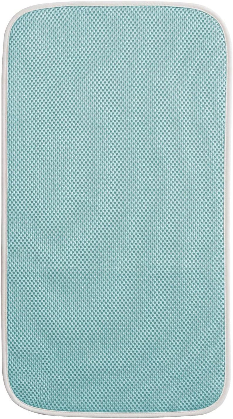 mDesign Ultra Absorbent Reversible Microfiber Dish Drying Mat and Protector for Kitchen Countertops, Sinks: Folds for Compact Storage, Mini - 2 Pack - Aqua Blue/Ivory
