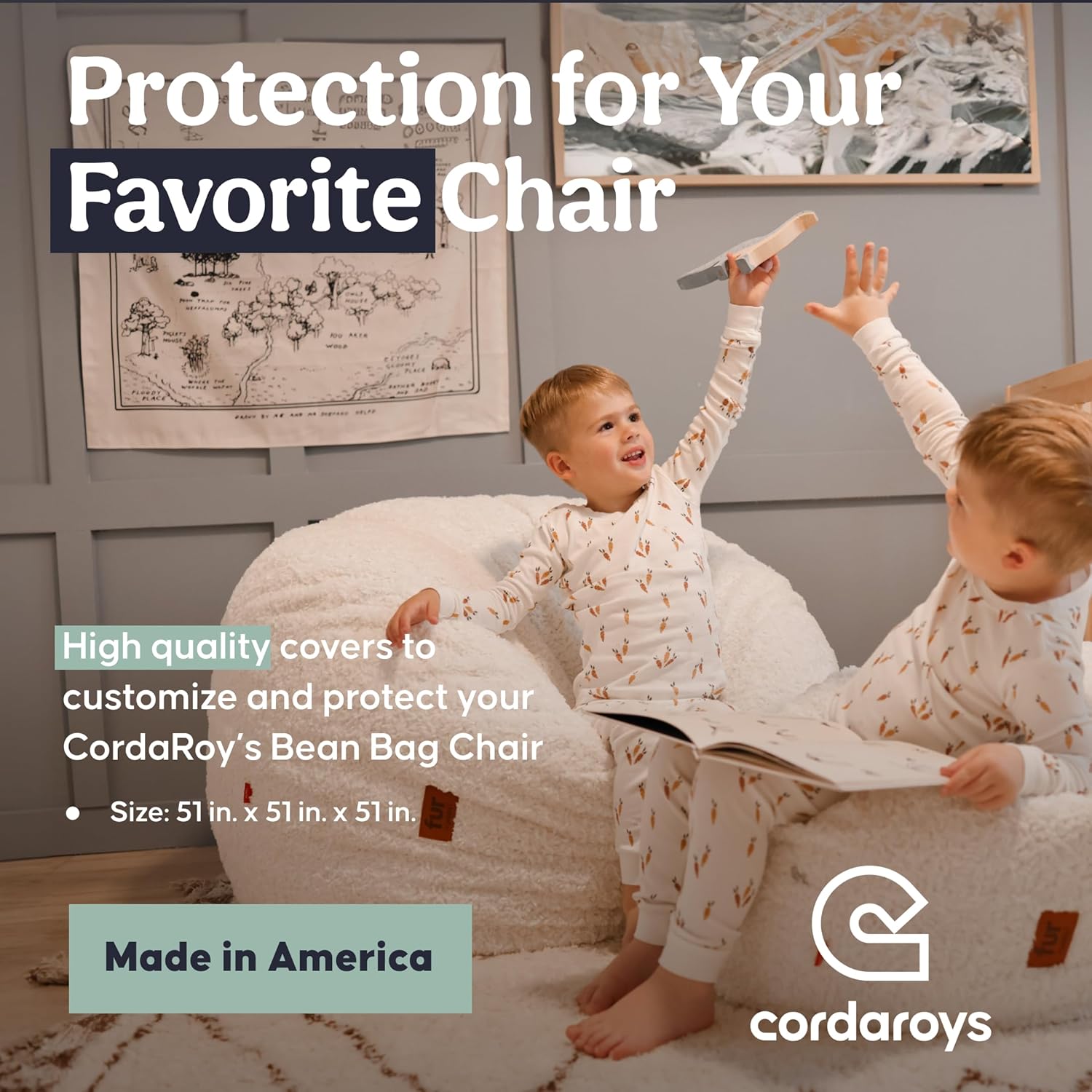 CordaRoy's Faux Fur Bean Bag Cover (Bean Bag Sold Separately)-Cover for Convertible Bean Bag Chair-Machine-Washable Faux Fur Fabric-for Basement,Living Room - King Size - White | Made in the USA