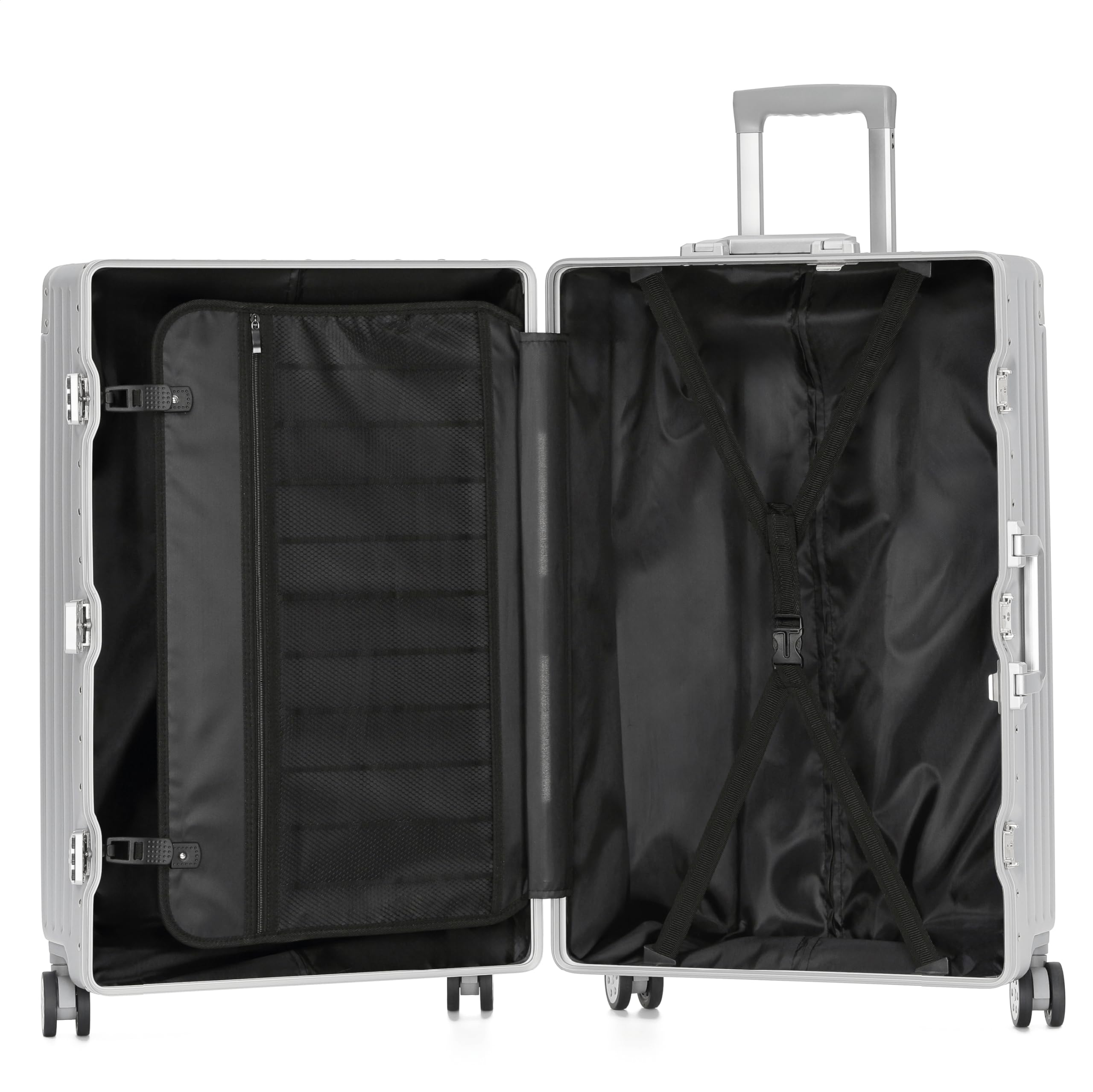 KOFA Zurich - Set di 2 valigie da viaggio con telaio in alluminio e guscio rigido in policarbonato, valigia da viaggio con 4 ruote e doppia serratura TSA, 35 l + 94 l, argento, XL 75.5x48.5x29.5 cm