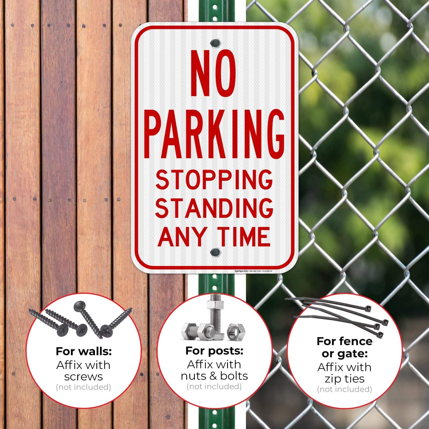 No Parking Stopping Standing Any Time Sign Federal 12" X 18" 3M Prismatic Engineer Grade Reflective Aluminum, for Indoor or Outdoor Use -